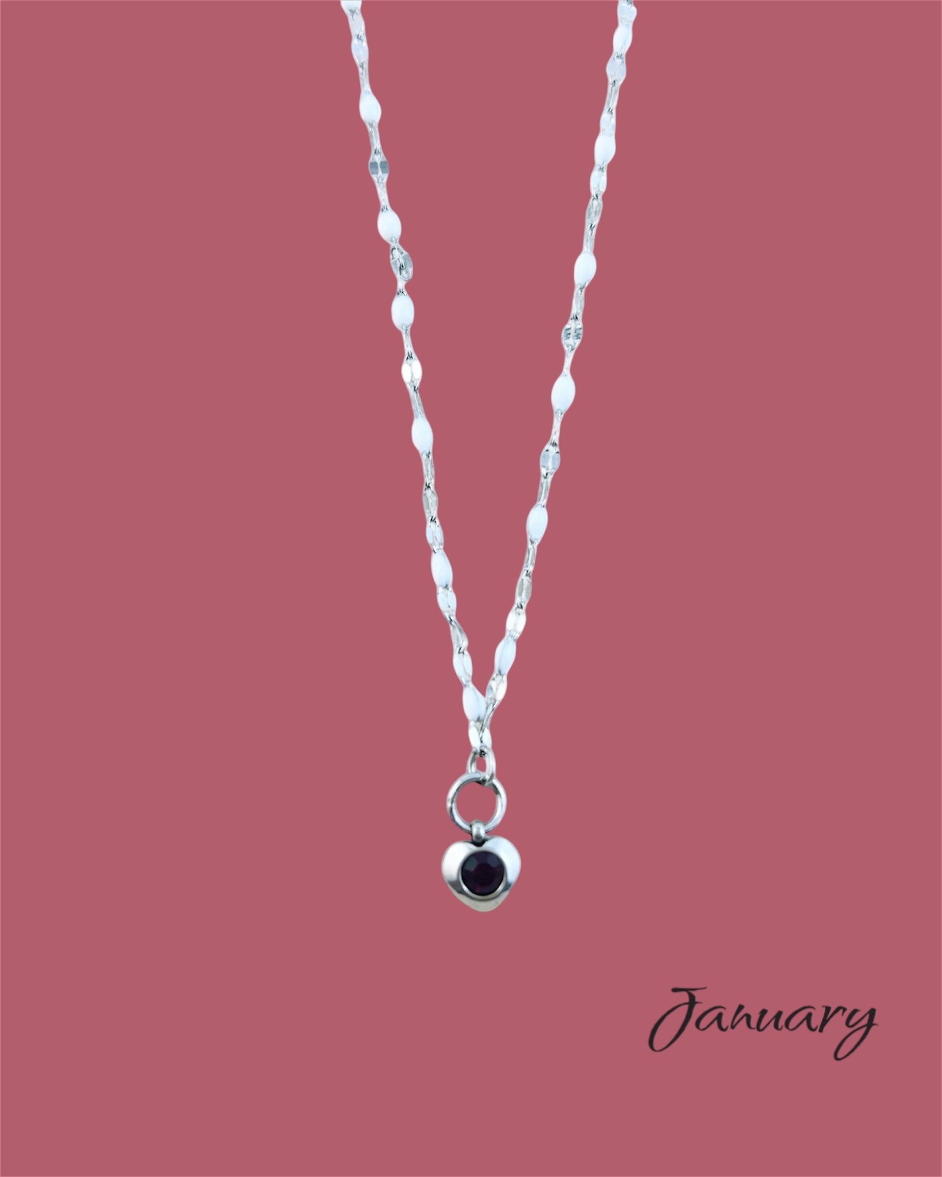 Colliers en argent avec pierres de cœur - différentes couleurs de pierres de naissance