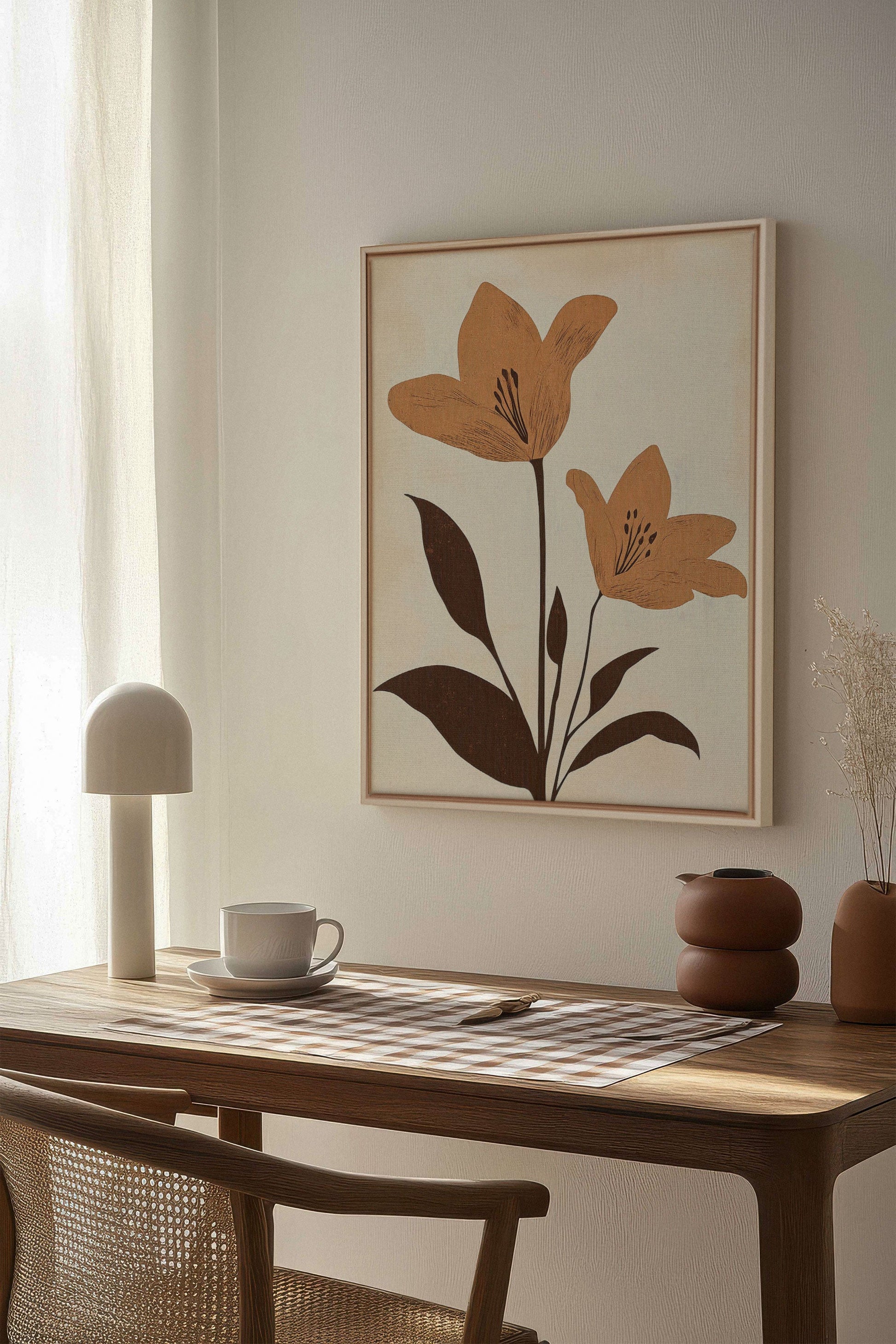 SEPIA FLOWERS, Stretched Canvas Artwork