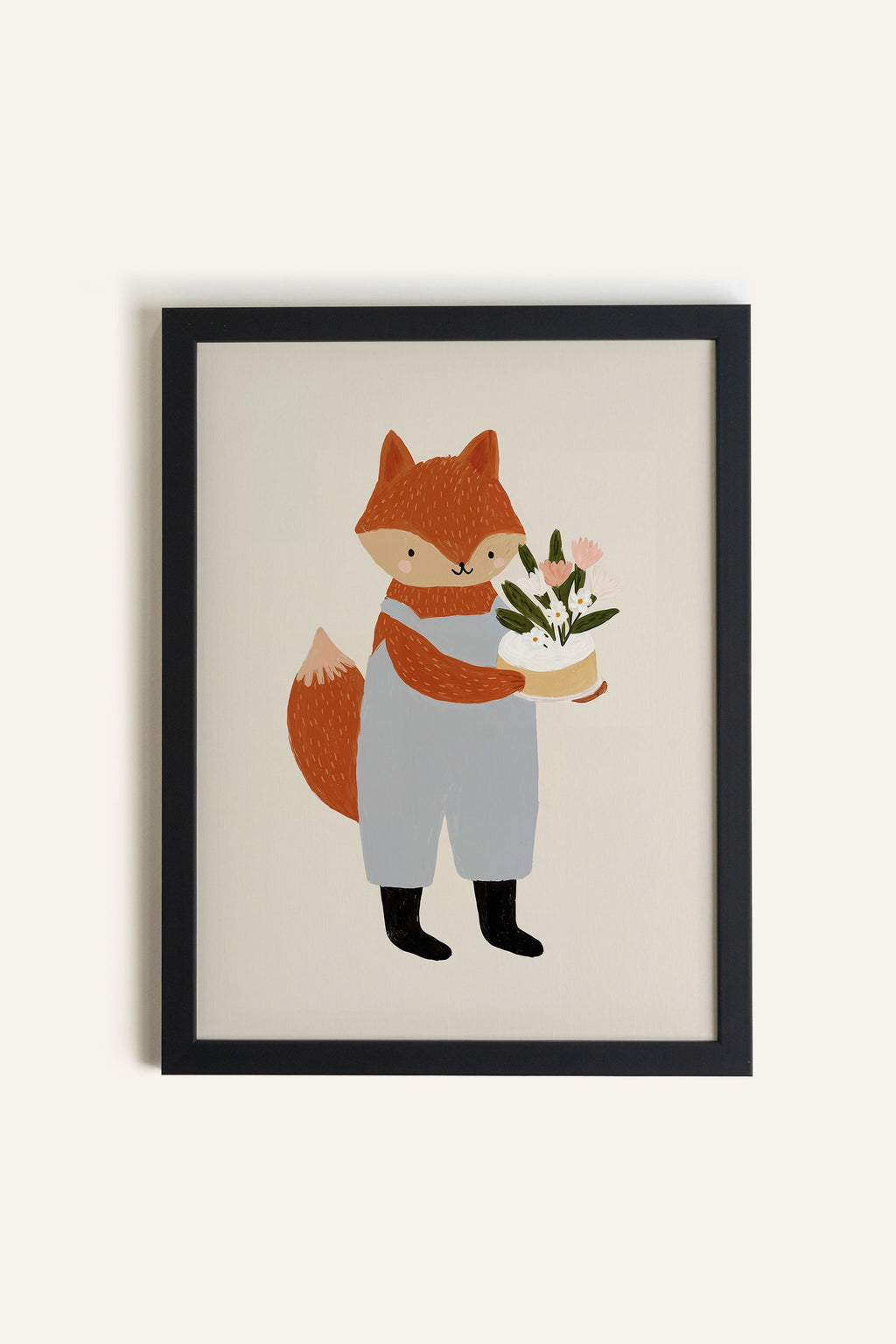 Framed Stretched Canvas with Floral Fox