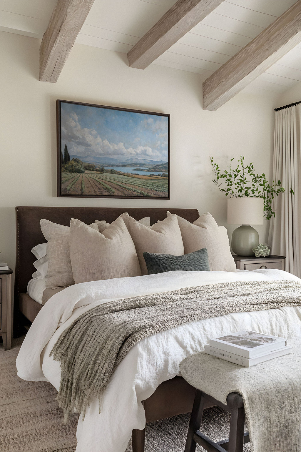 Tranquil Lakeside, Stretched Canvas Artwork