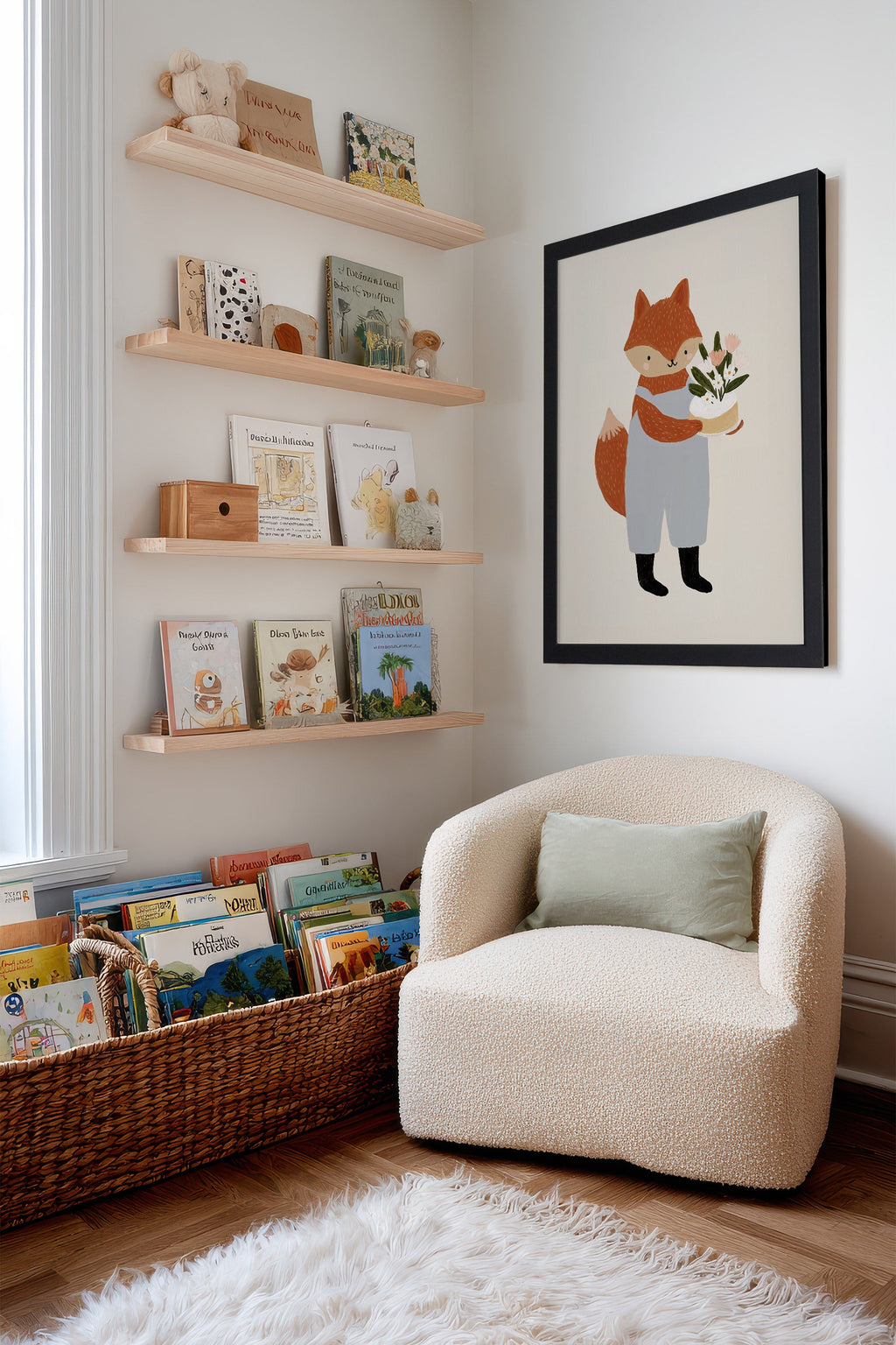 Framed Stretched Canvas with Floral Fox