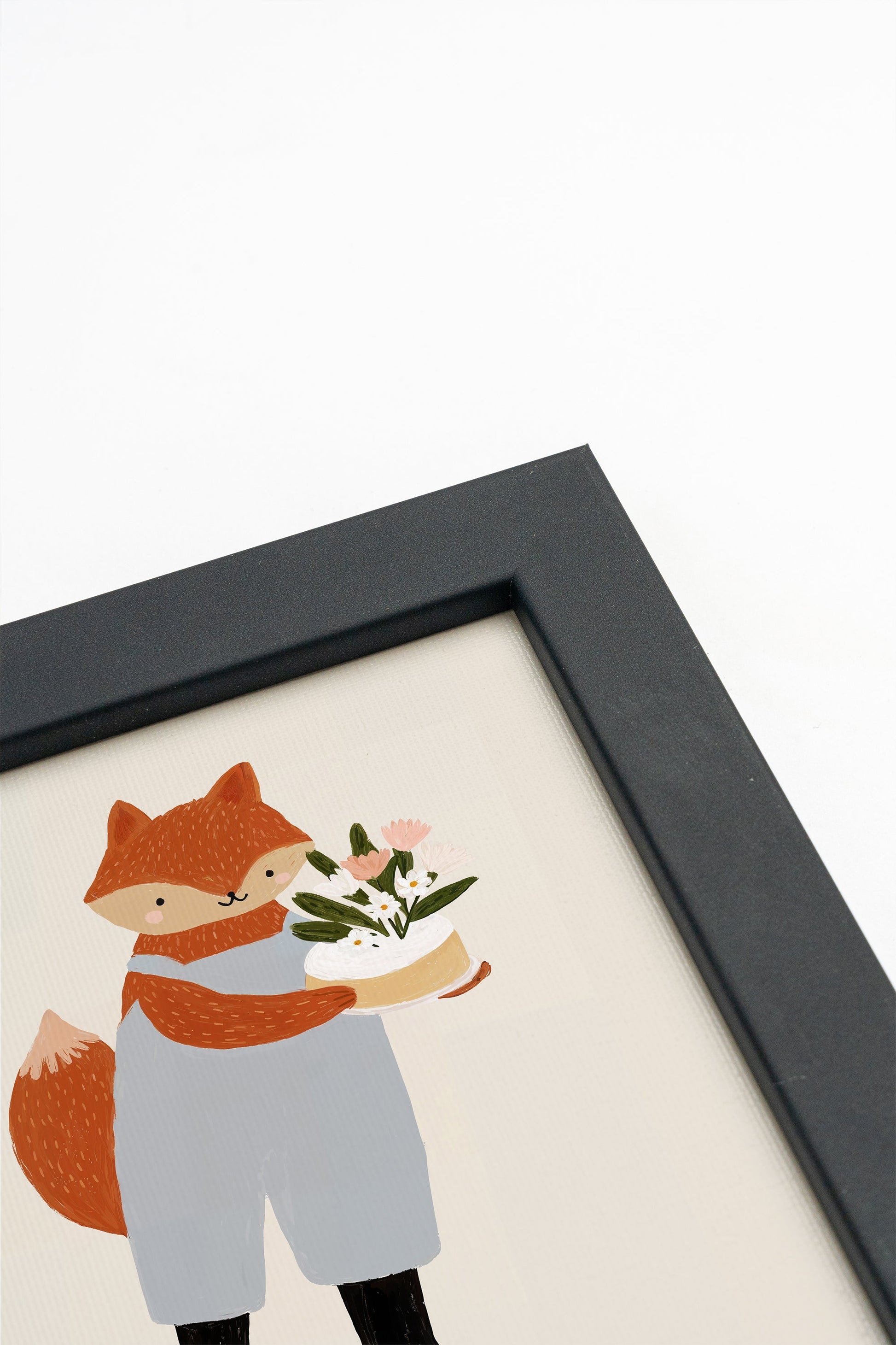 Framed Stretched Canvas with Floral Fox