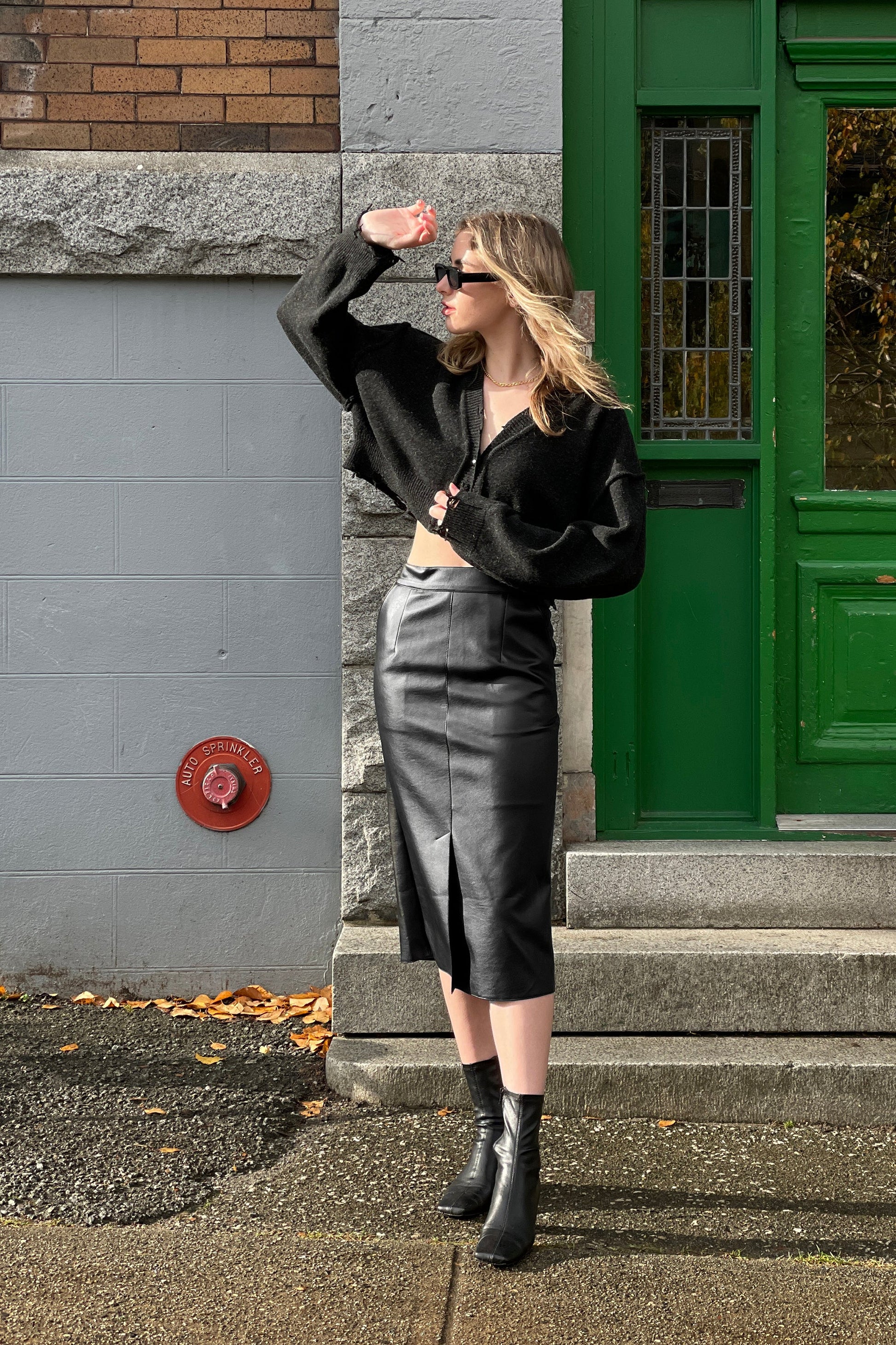 VEGAN LEATHER MIDI SKIRT