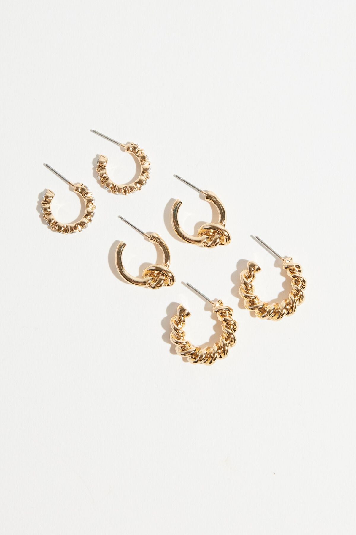 3-Pack Knotted Hoop Earrings