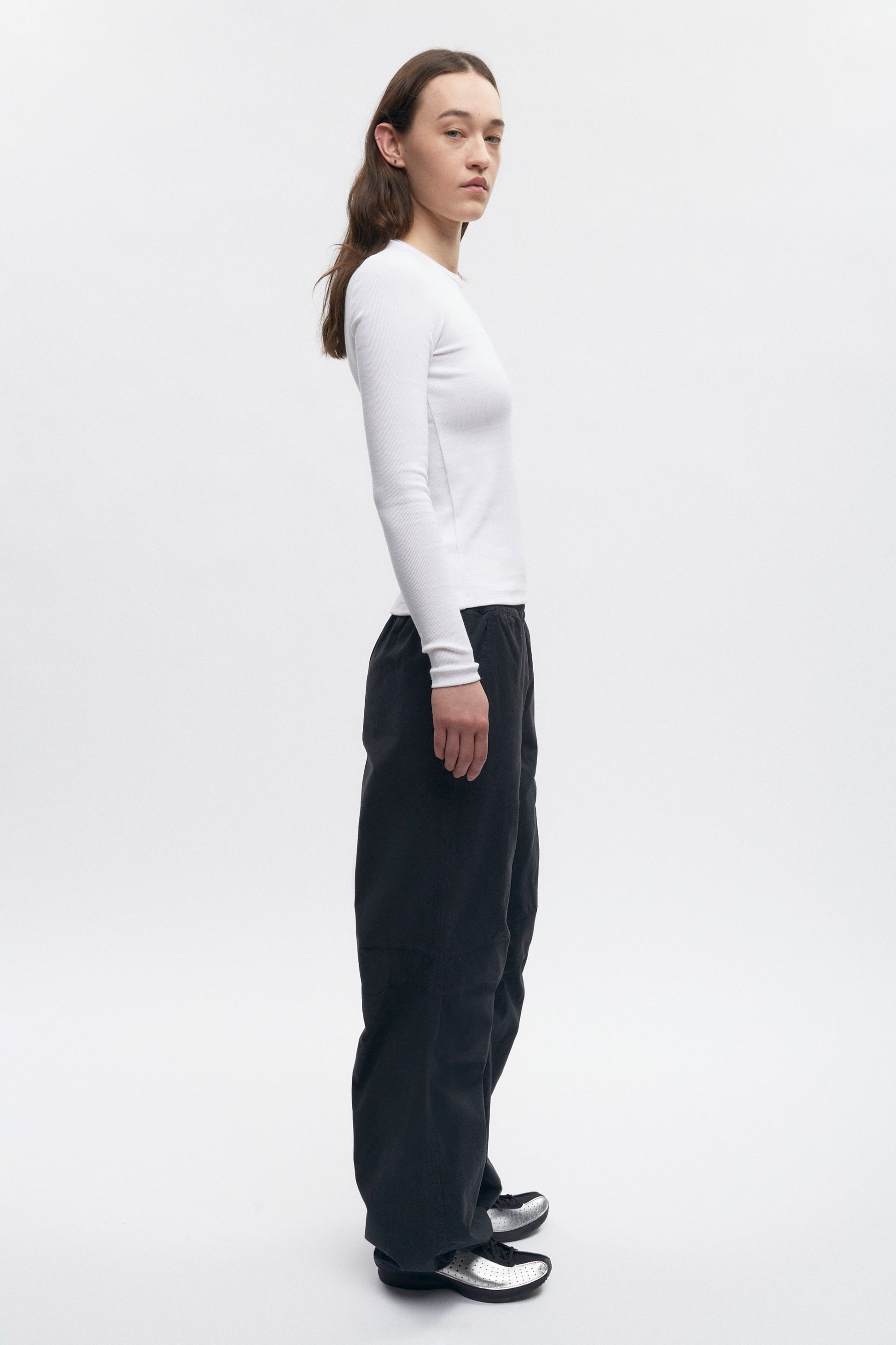 T-shirt à manches longues côtelé ajusté pour femme