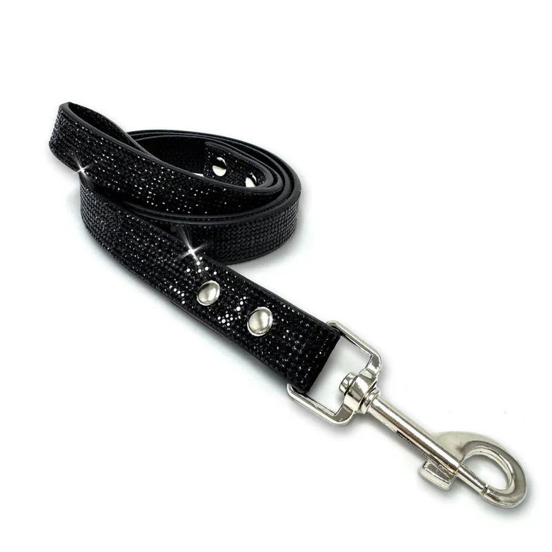 Luxury Black Midnight Dog Leash – Silver Hardware | Soft Vegan Leather, 42” Length with 360° Clip