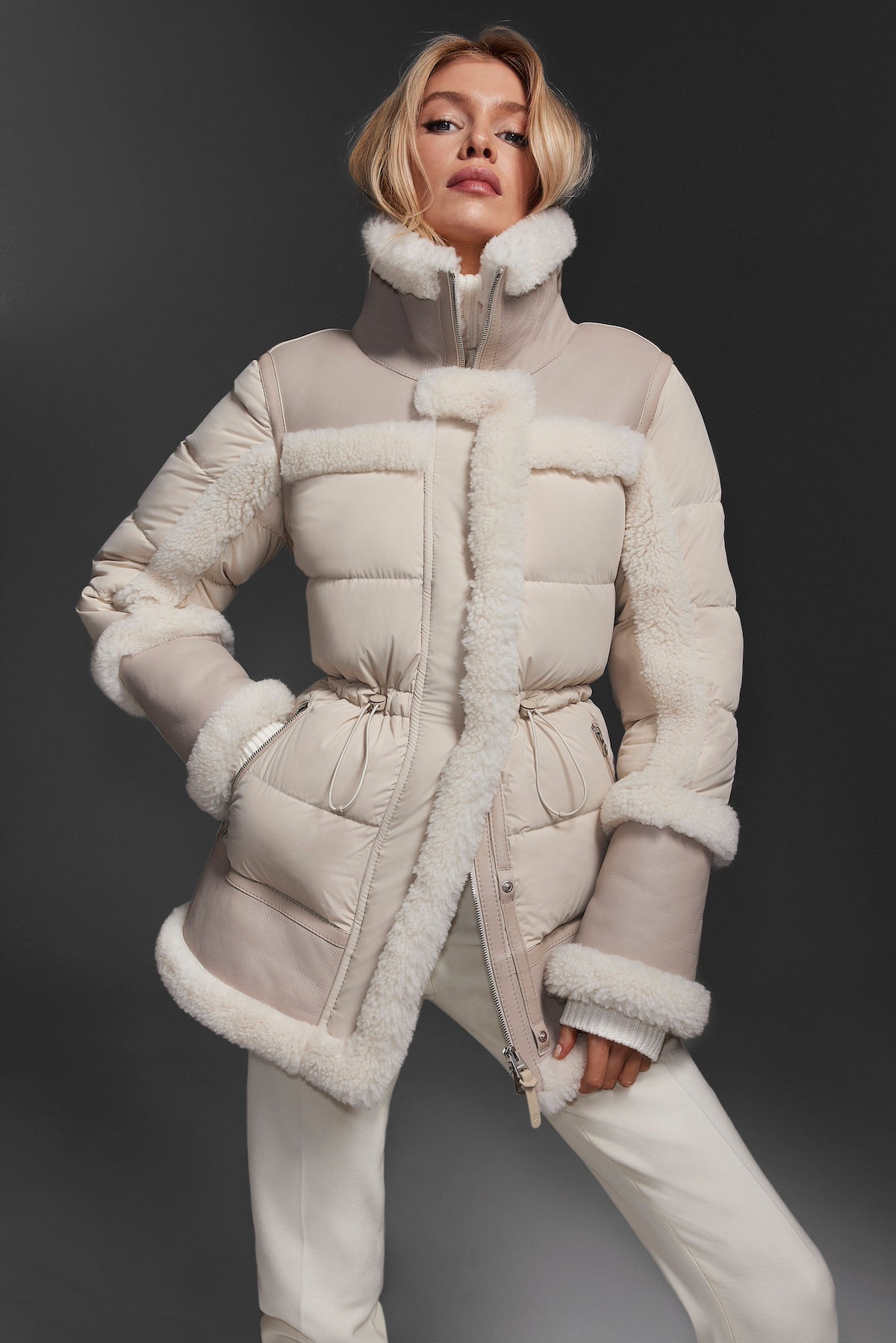 LILIBETH Parka en duvet et peau lainée mixte