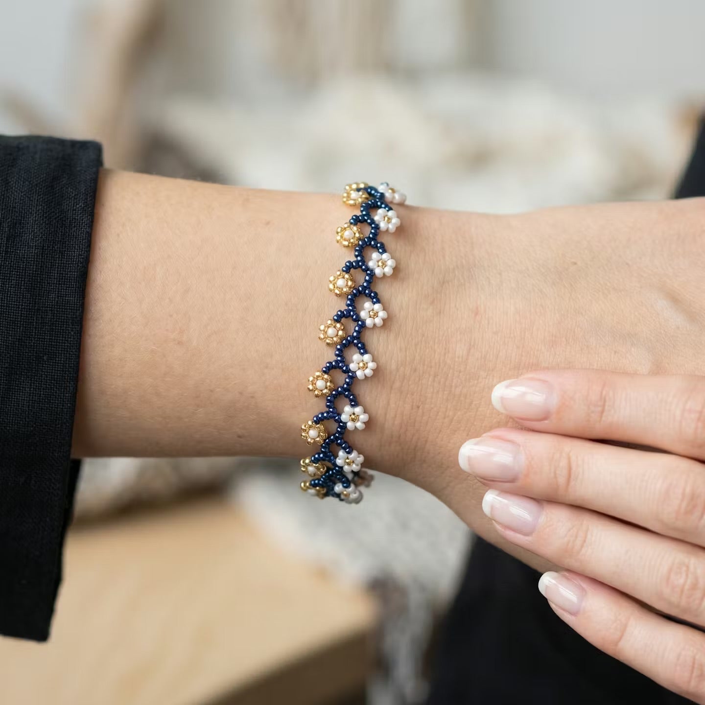 Handcrafted Floral Bracelet Blue