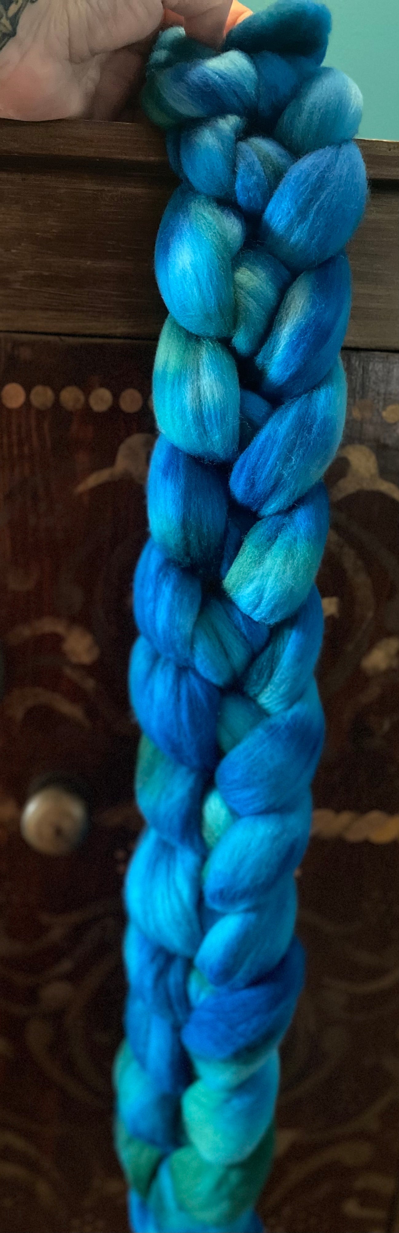 Untreated 19.5 Micron Merino Combed Top - OOAK - Blue Green