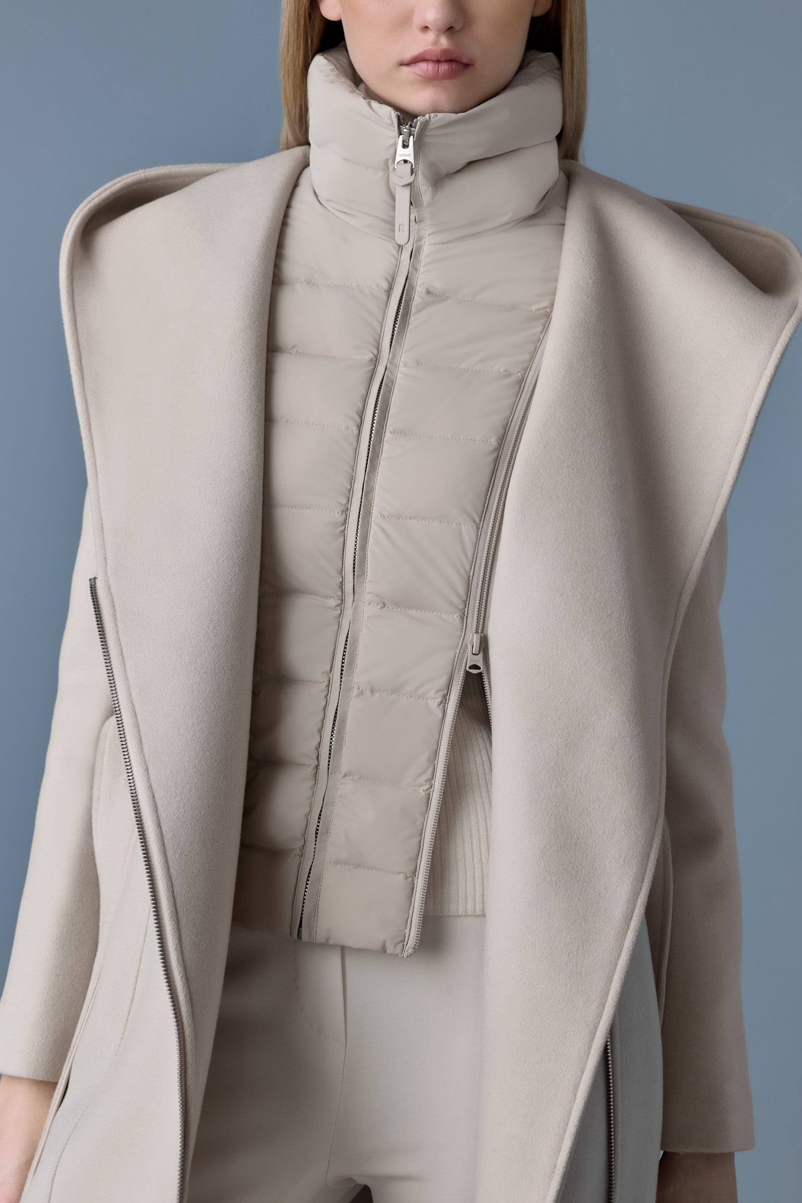 SHIA-SLB Manteau en laine double face 2 en 1 avec plastron amovible