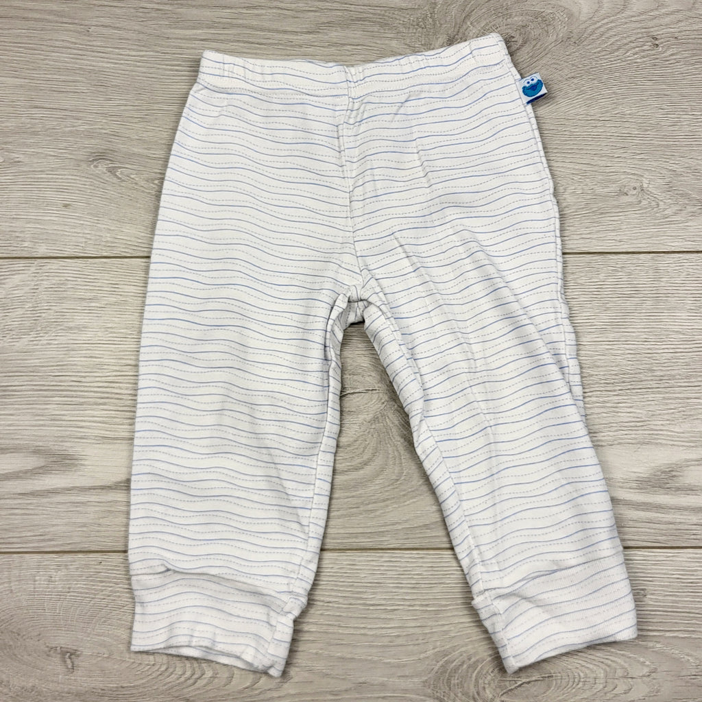 RUBH1 - Pantalon en coton rayé blanc et bleu, Rue Sésame. Taille 12 mois