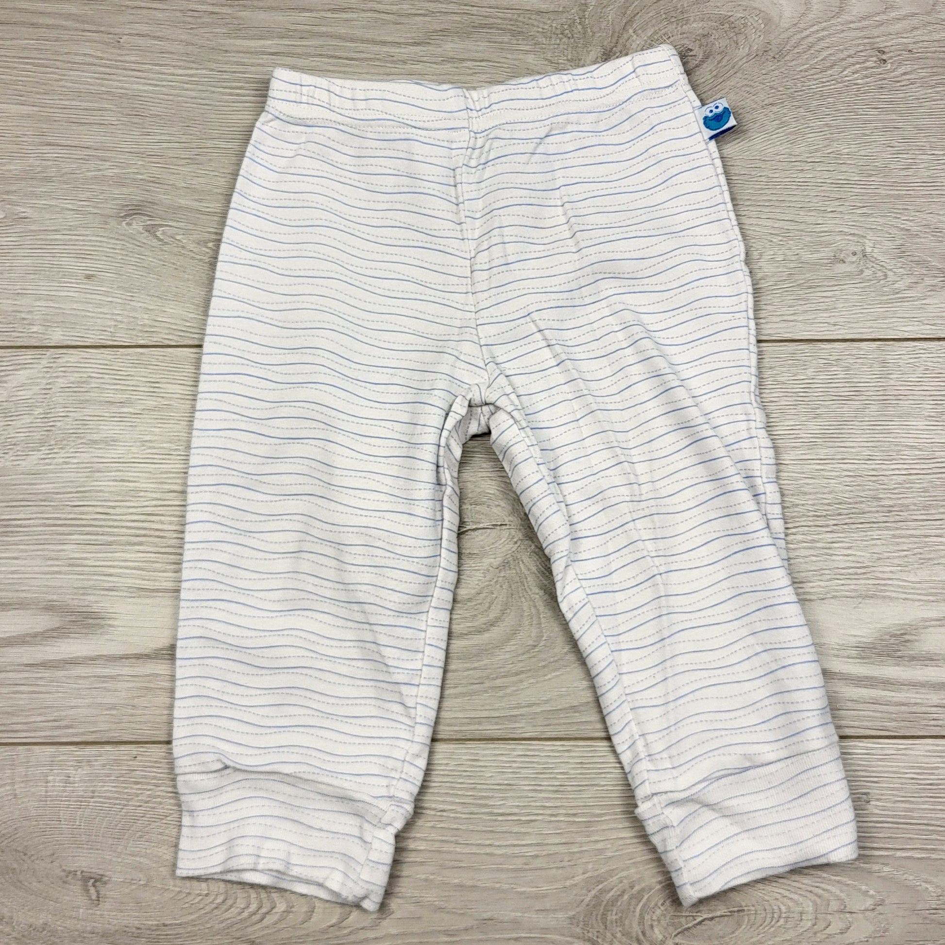 RUBH1 - Pantalon en coton rayé blanc et bleu, Rue Sésame. Taille 12 mois