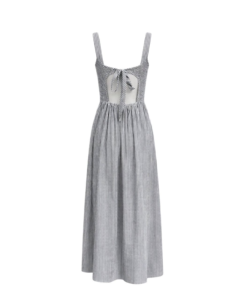 Jules - Lightweight Tie Back Midi Dress In Black Stripe