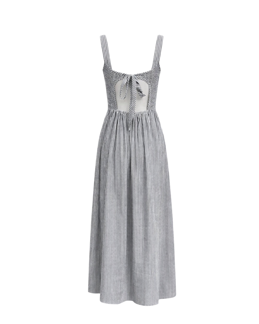 Jules - Lightweight Tie Back Midi Dress In Black Stripe