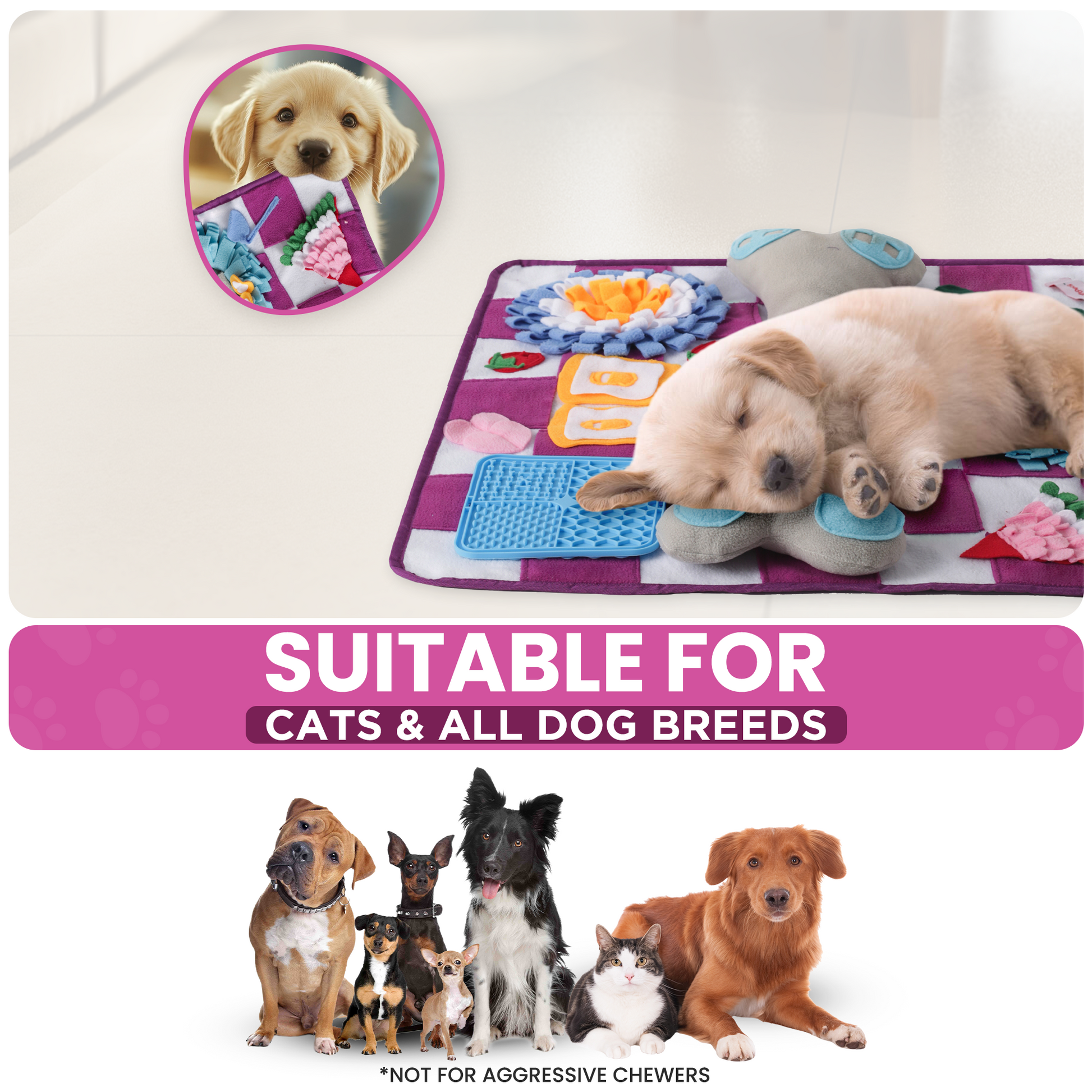 Tapis à renifler couineur pour chiens – Jeu interactif de recherche de nourriture, 61 cm