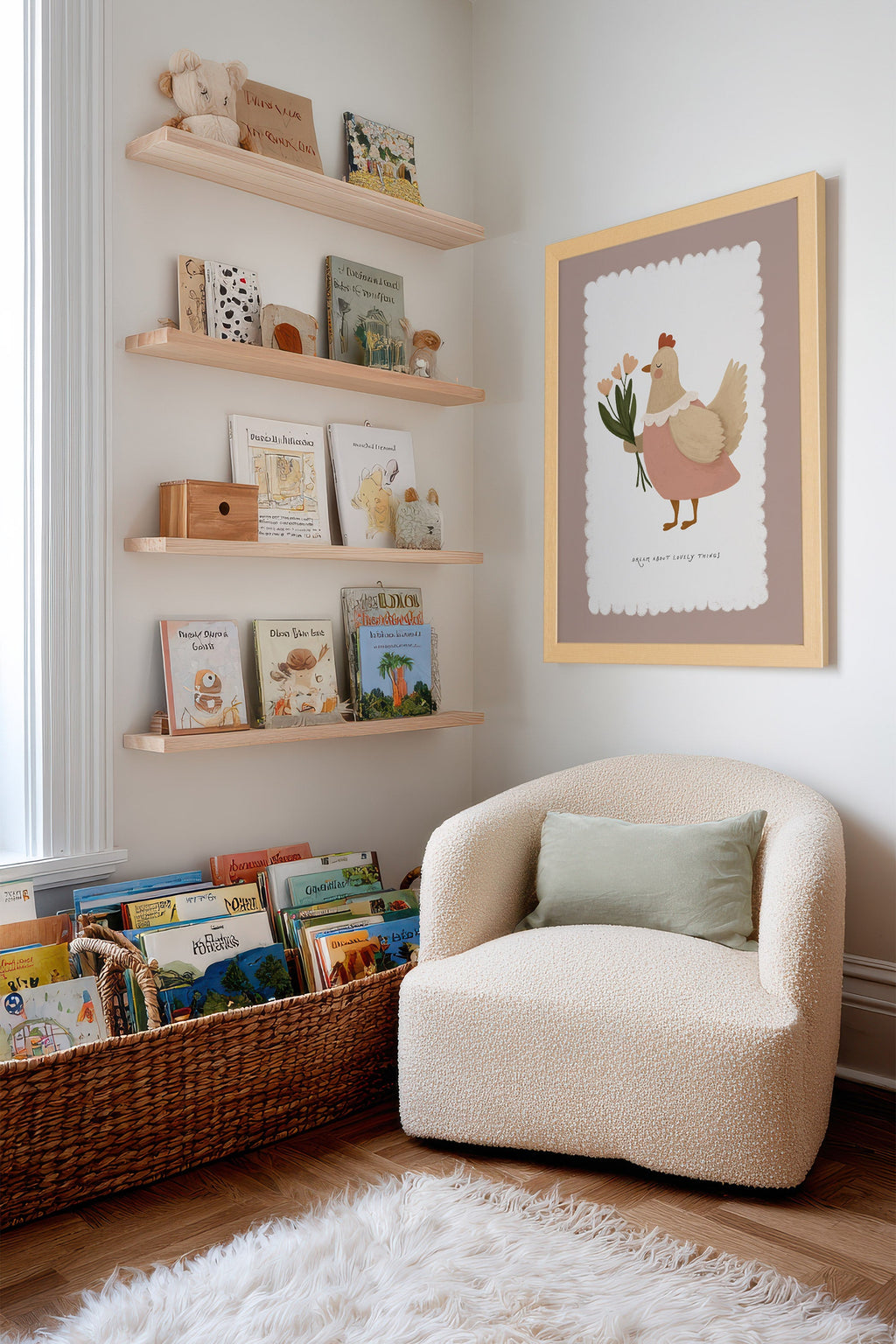 Framed Canvas of Chicken in Flowers