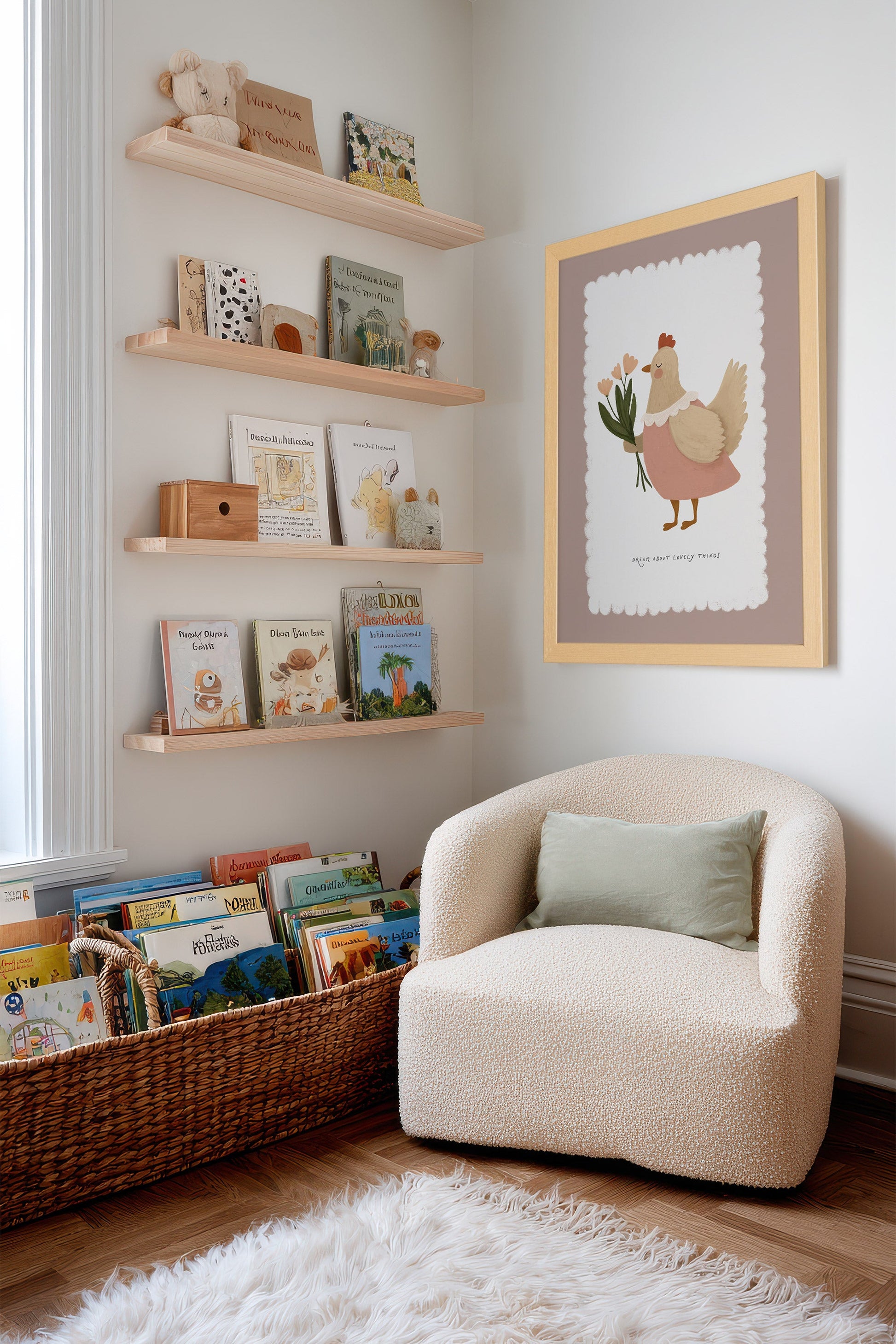 Framed Canvas of Chicken in Flowers