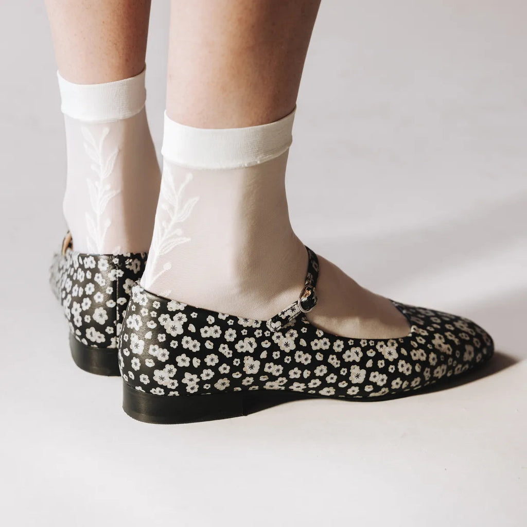 Chaussettes transparentes Rachel Back Vine couleur blanc crème