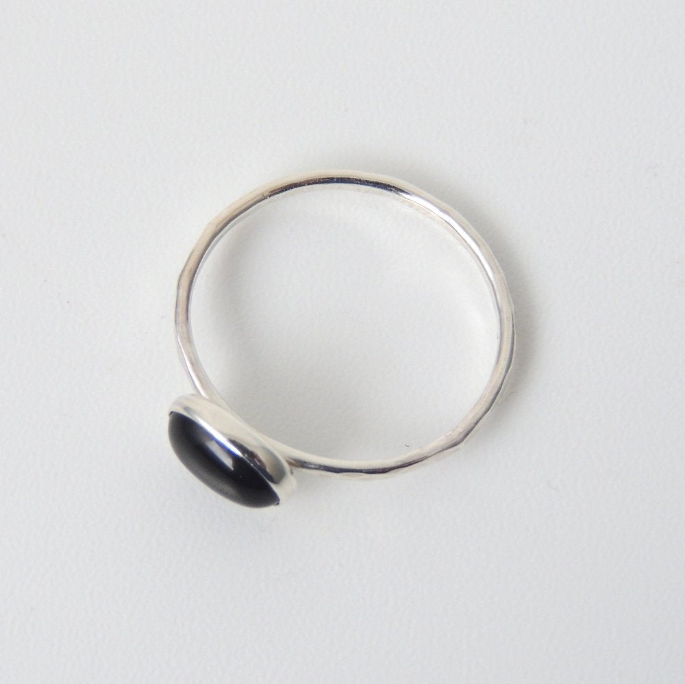 Oval Black Onyx Ring Sterling Silver Stacking Ring Jet Black Stone Ring