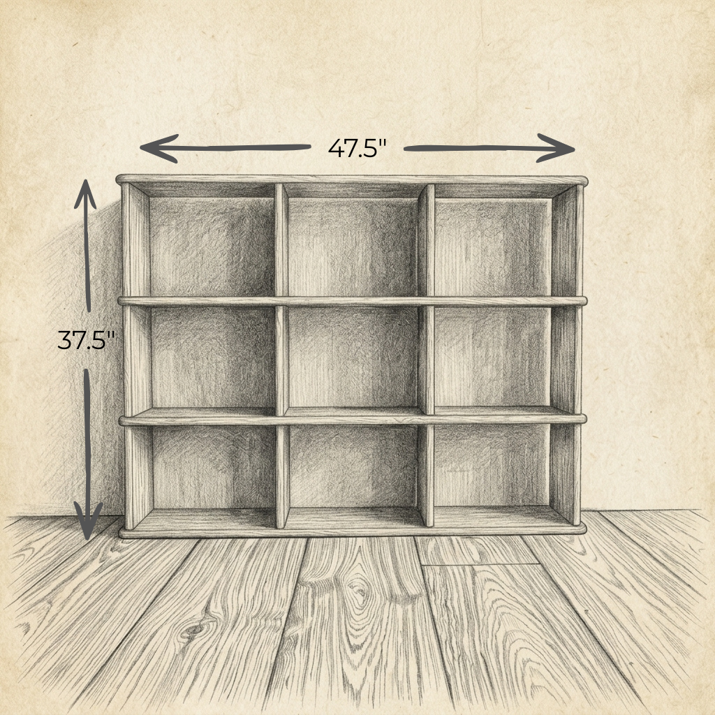 Nine cube bookshelf in red oak