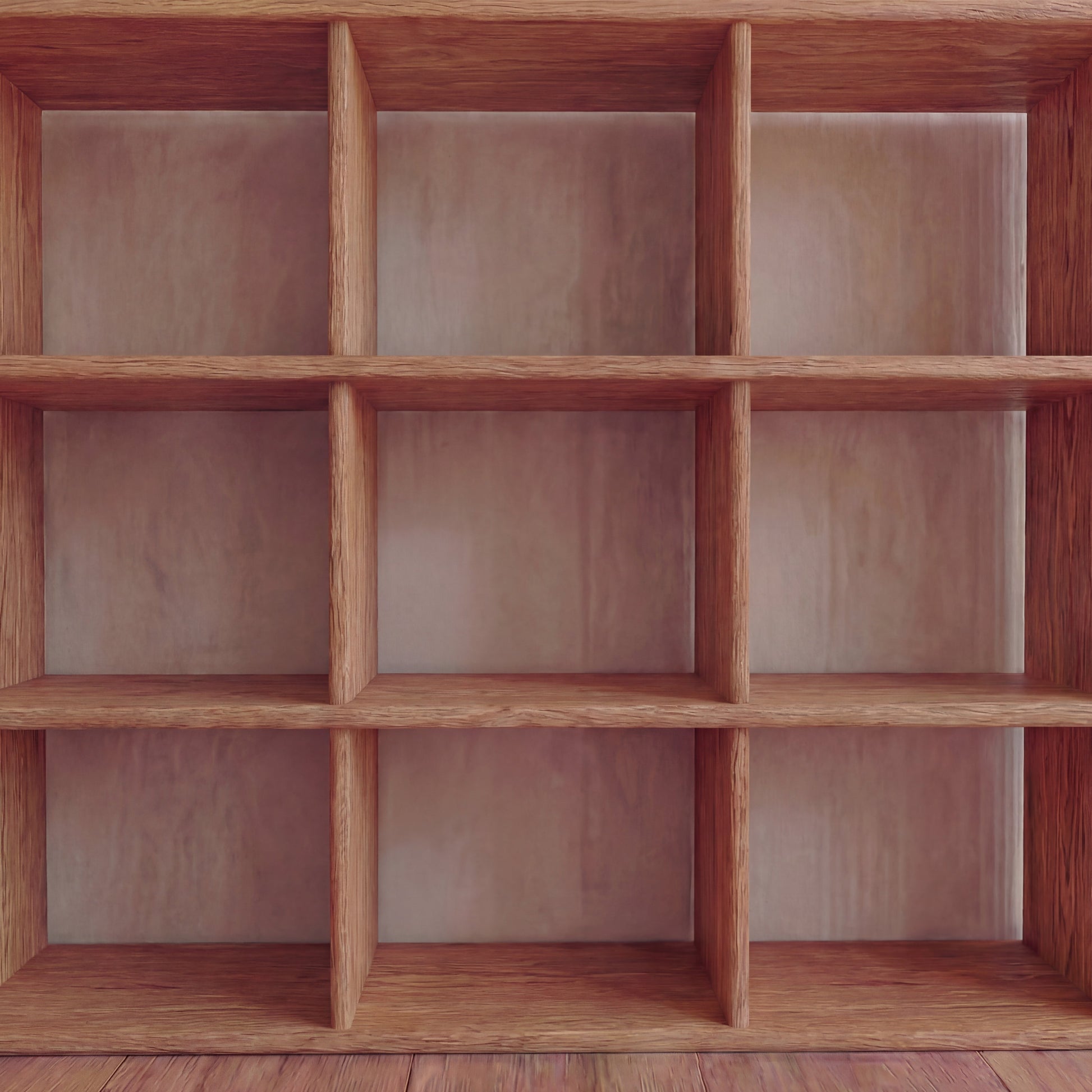 Nine cube bookshelf in red oak
