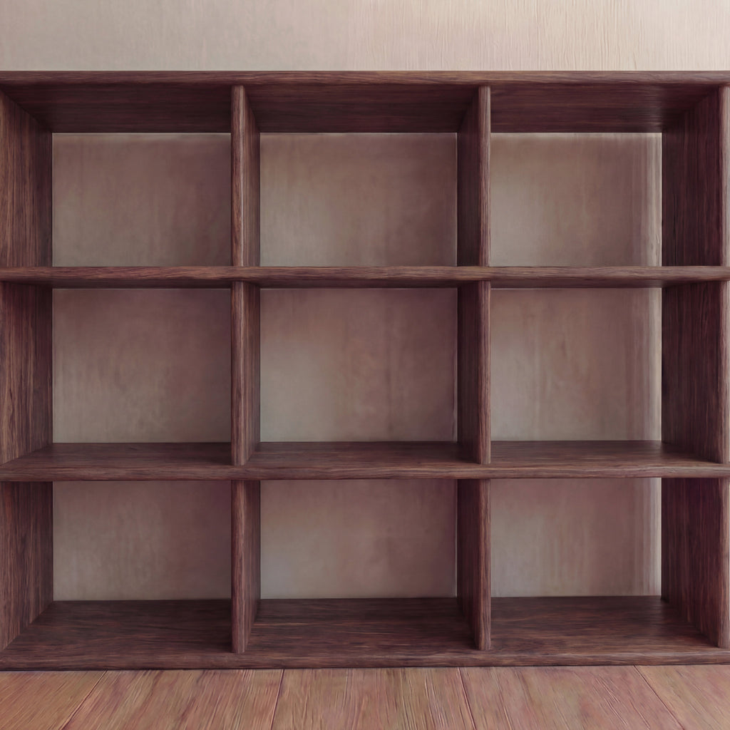 Nine cube bookshelf in walnut