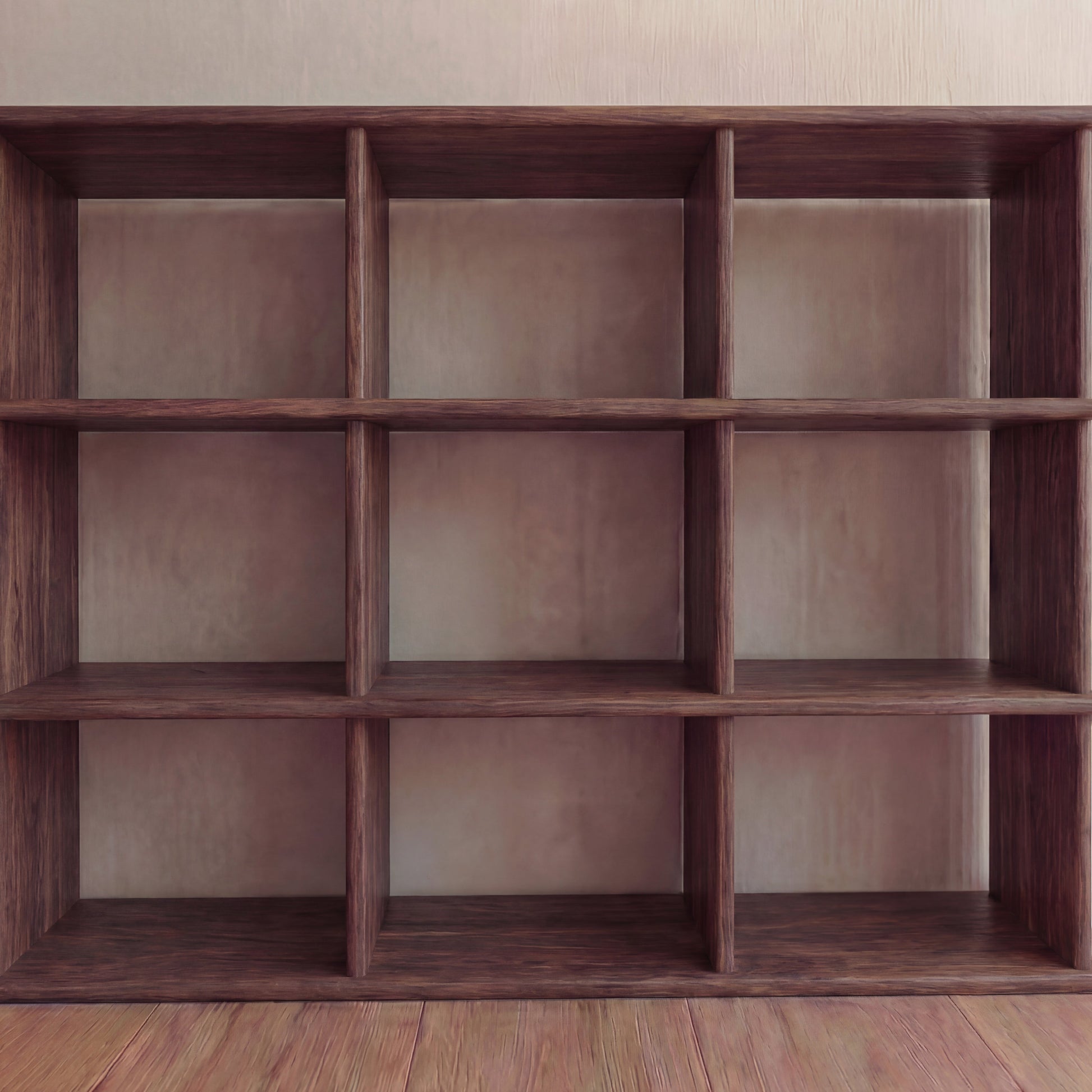 Nine cube bookshelf in walnut