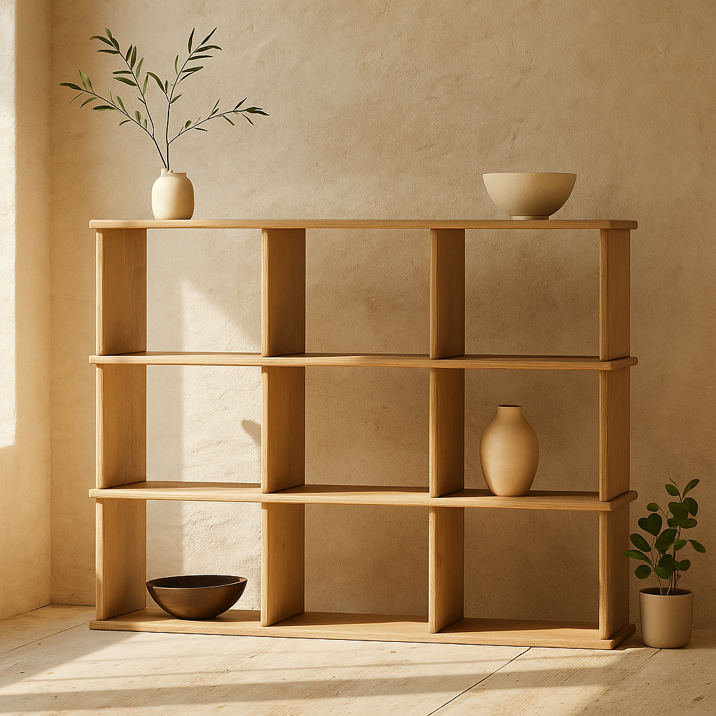 Nine cube bookshelf in white oak