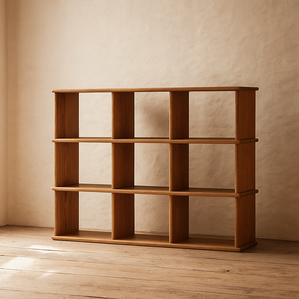 Nine cube bookshelf in red oak