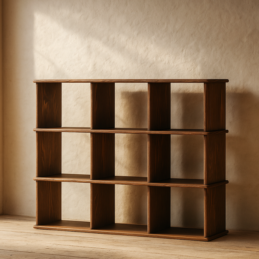 Nine cube bookshelf in walnut