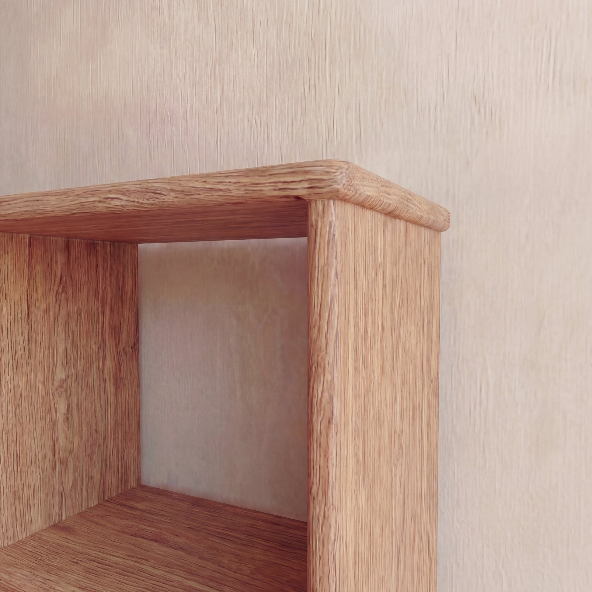 Nine cube bookshelf in red oak