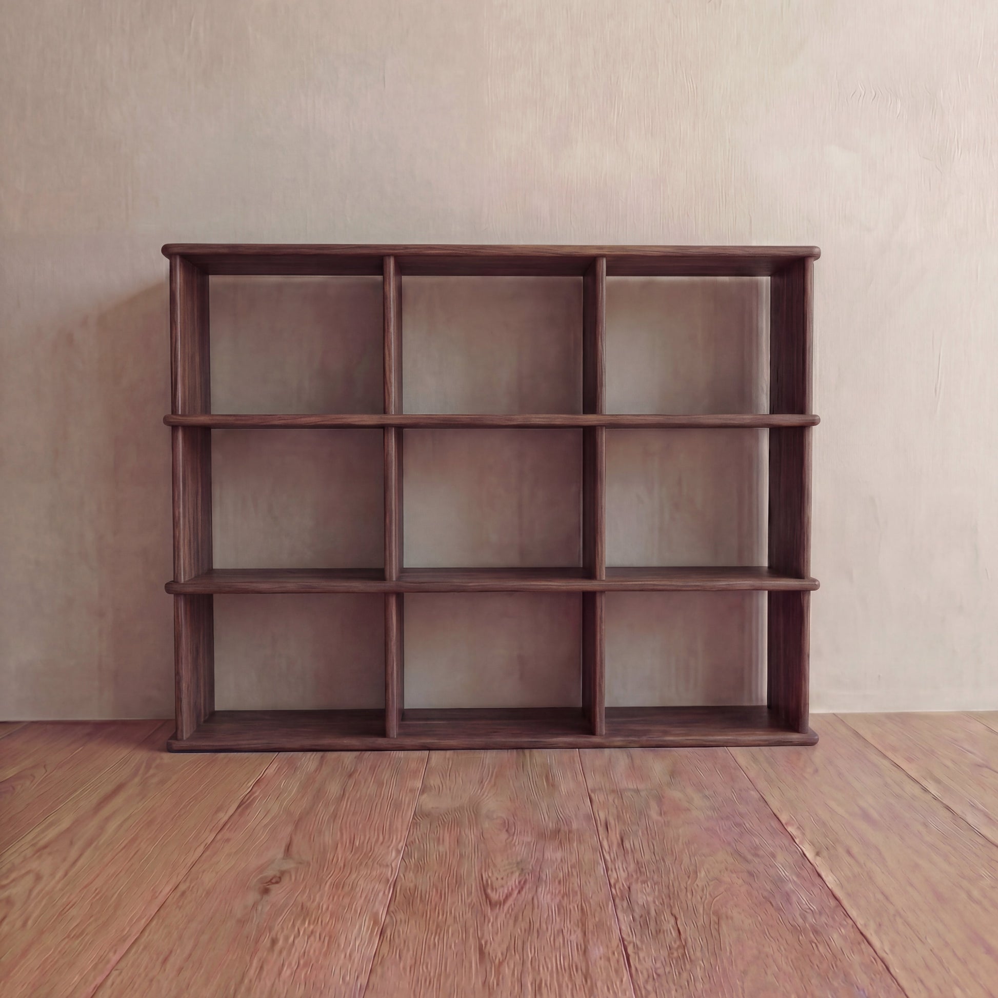 Nine cube bookshelf in walnut