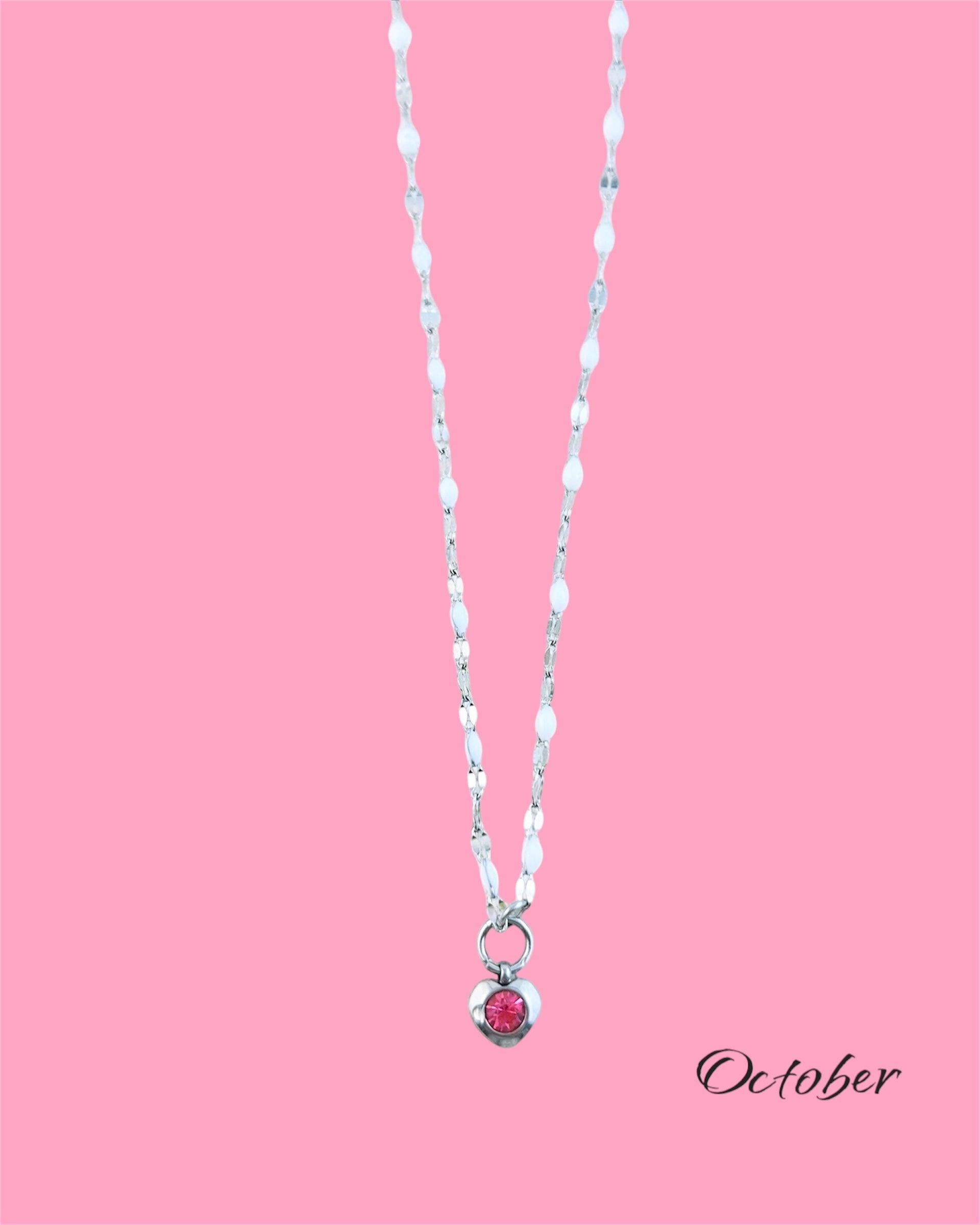 Heart Stone Necklaces in silver - various birthstone colours
