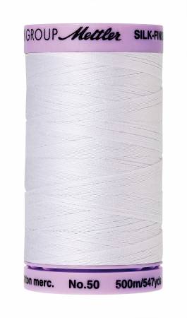 Fil de coton uni Mettler Silk-Finish 50wt, blanc, 547yd/500 m