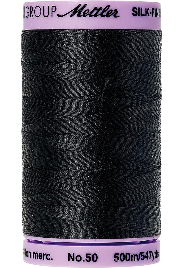 Fil de coton uni Mettler Silk-Finish 50wt, 547yd/500 m, noir