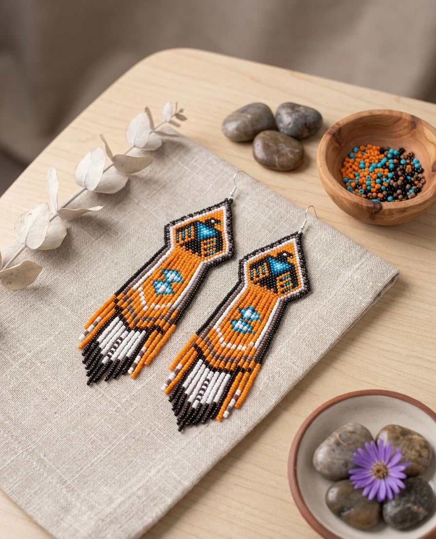 Beaded thunderbird earrings ( Black )