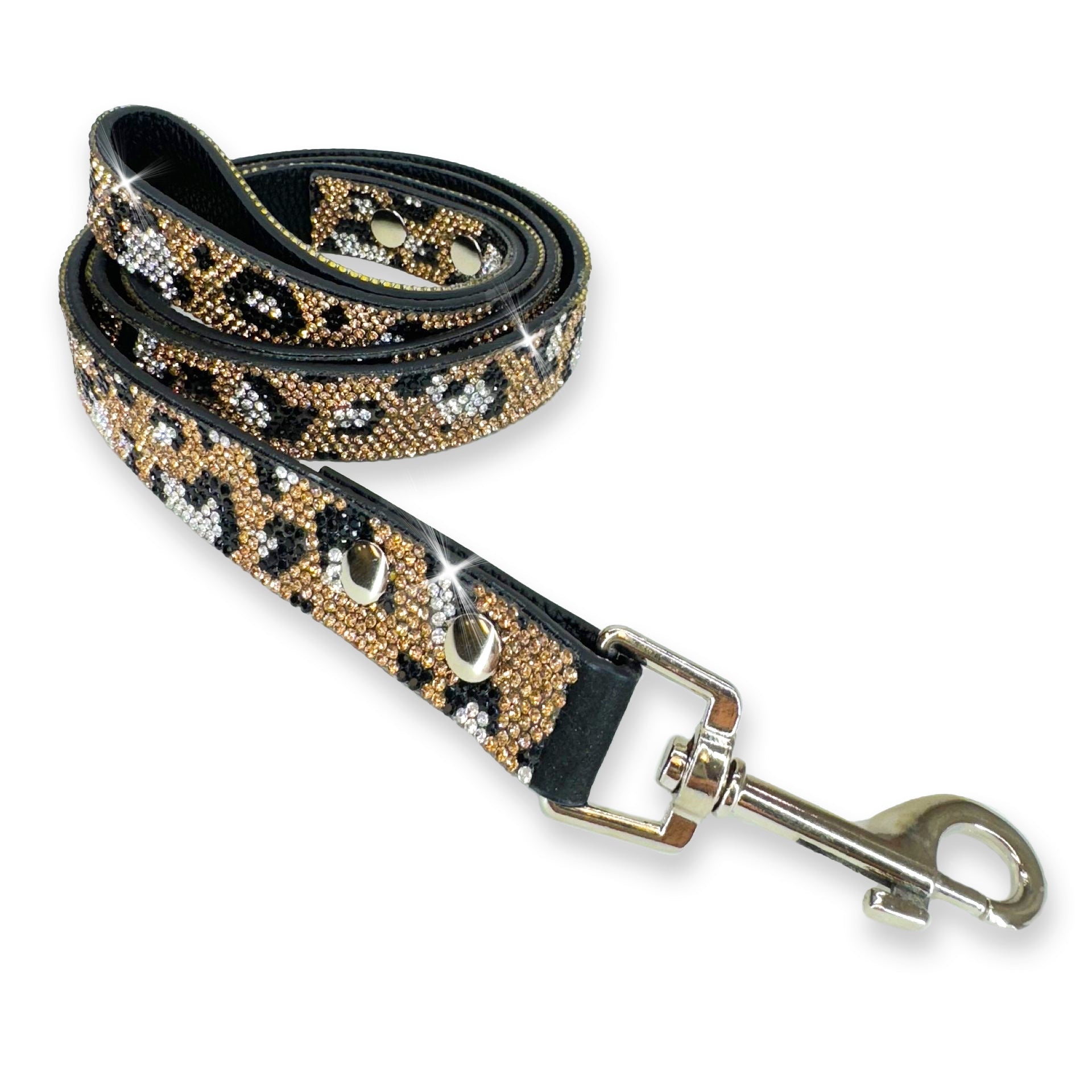 Luxury Gold Leopard Dog Leash – Silver Hardware | Soft Vegan Leather, 42” Length with 360° Clip