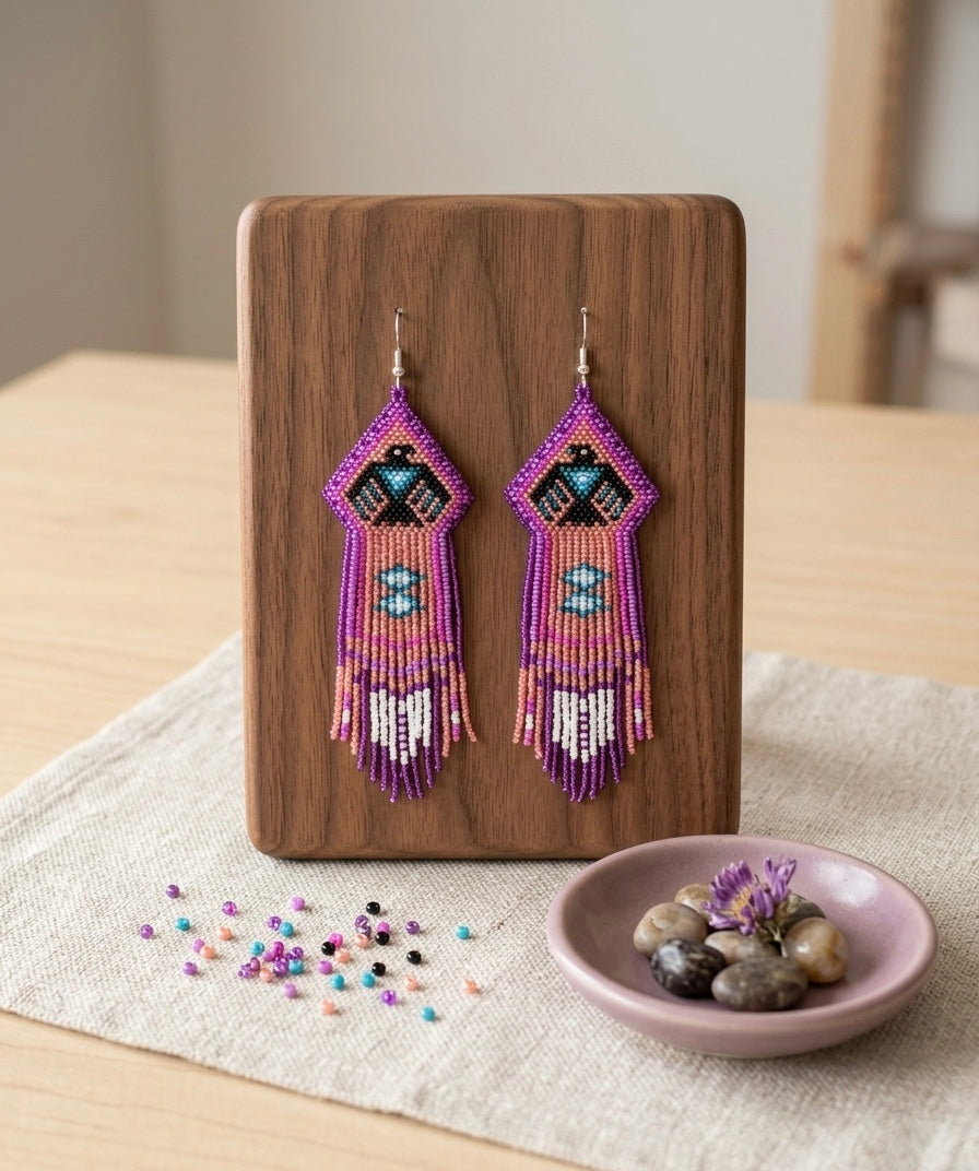 Beaded thunderbird earrings ( Purple )