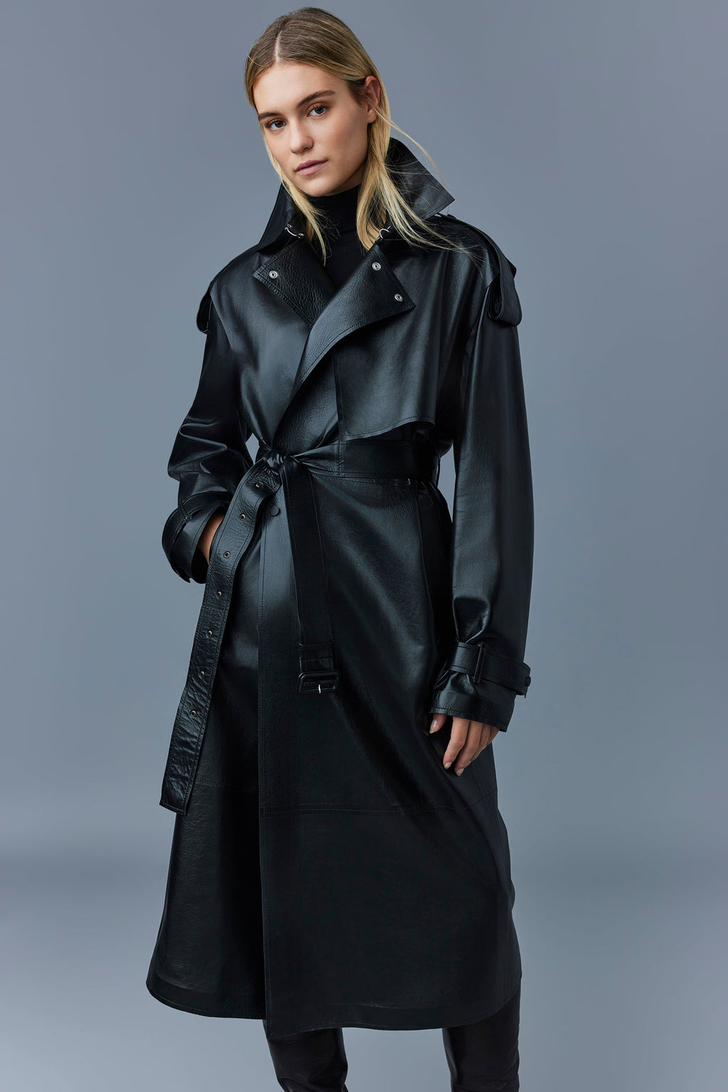 ADRIANA Calfskin trench coat with belt