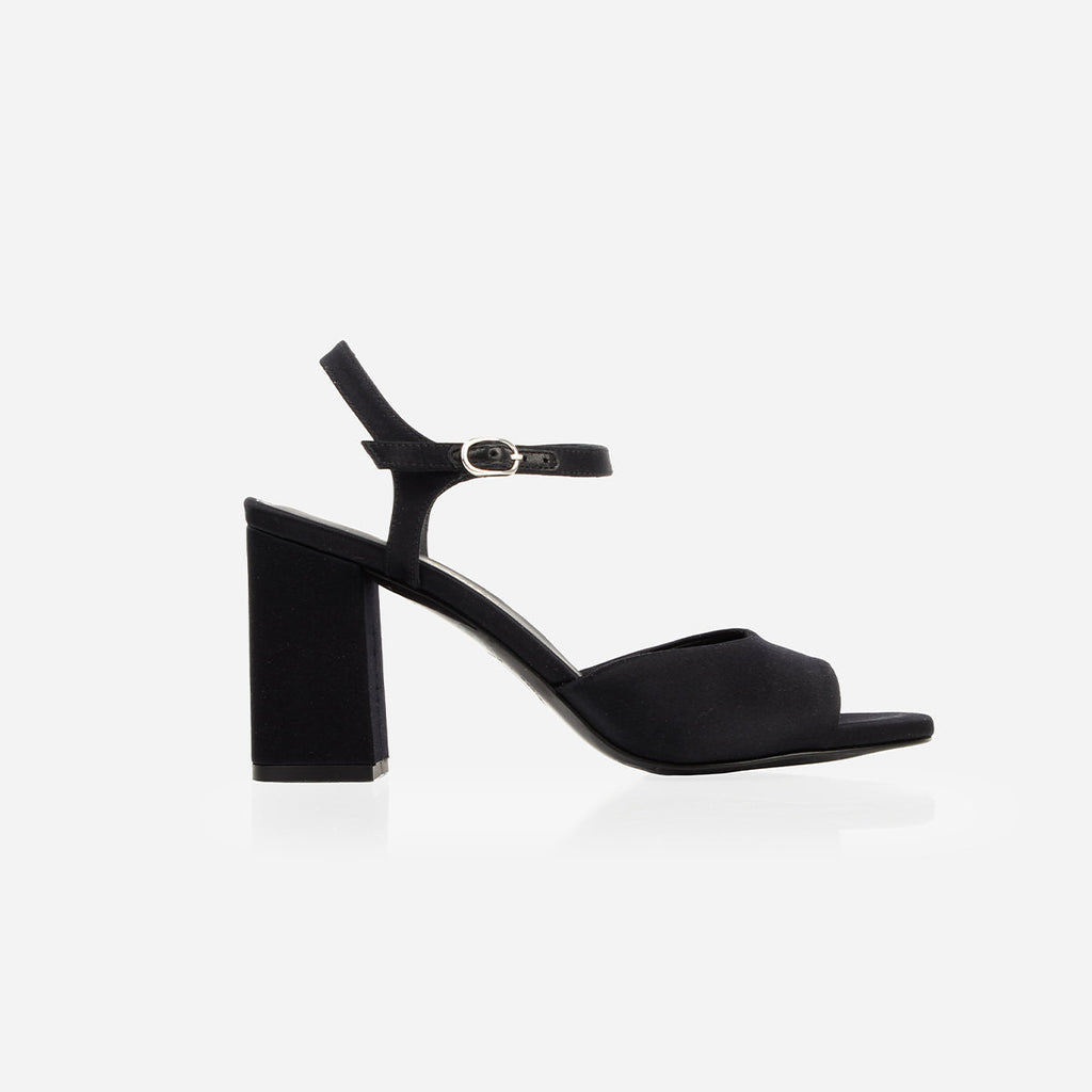 The Monica Heeled Sandal Black Satin