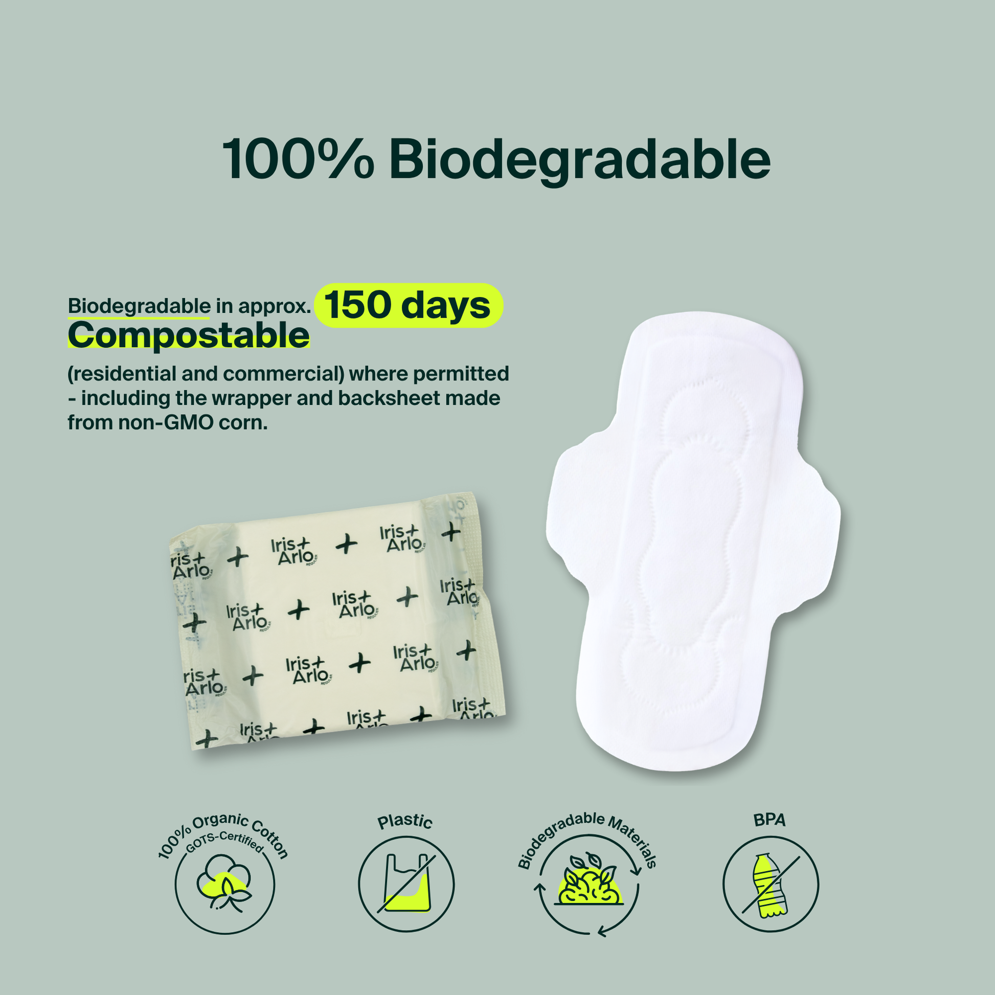 Serviettes hygiéniques régulières 100 % biologiques en vrac (40) - Sachet refermable