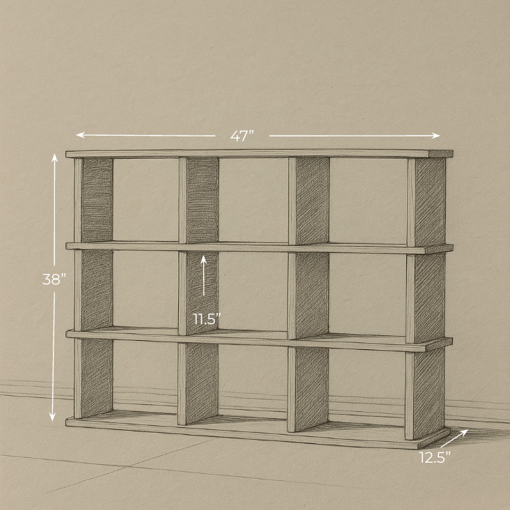 Nine cube bookshelf in white oak