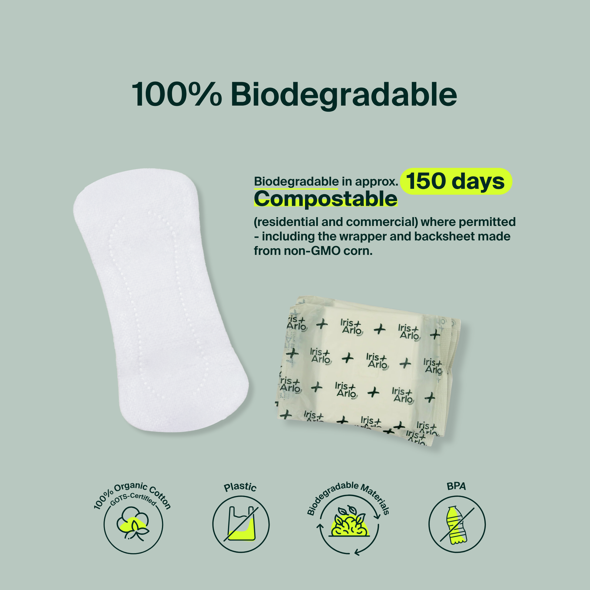 Lot de 80 protège-slips 100 % coton biologique - Sachet refermable