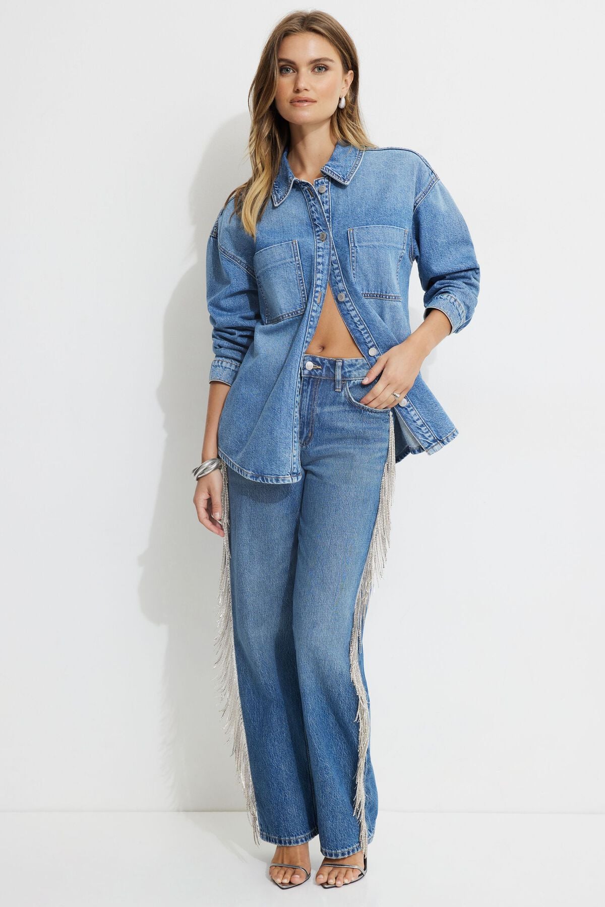 Mika Rhinestone Fringe Relaxed Straight Jeans