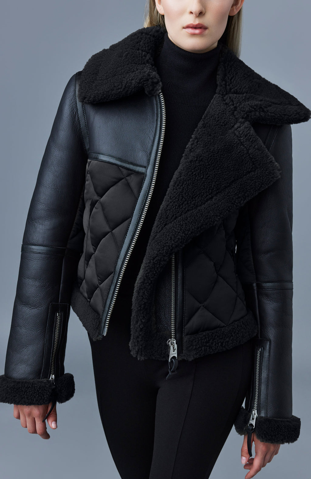 TULIP Quilted sheepskin jacket with shearling trim
