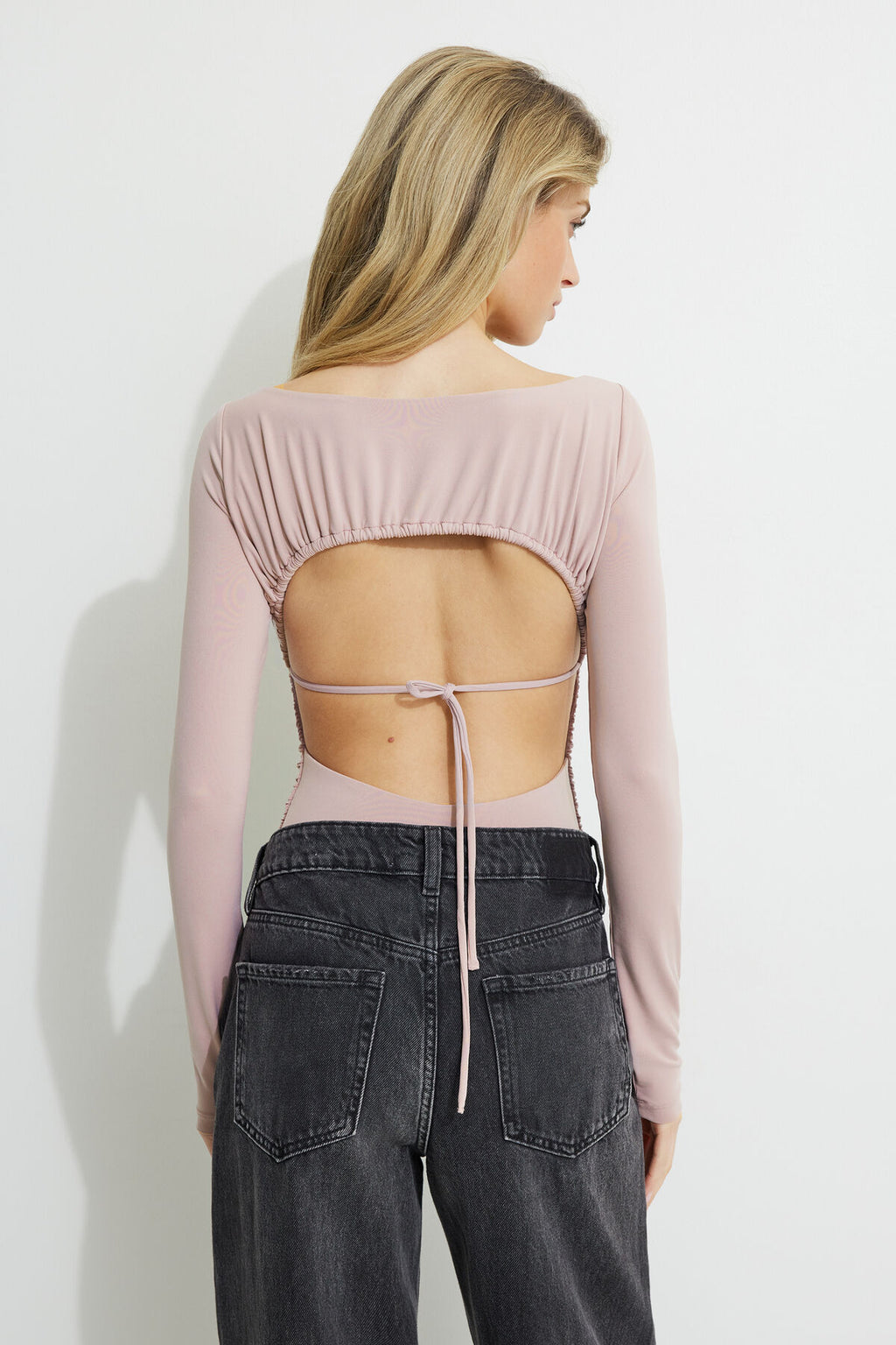 Shirred Open Back Jersey Bodysuit