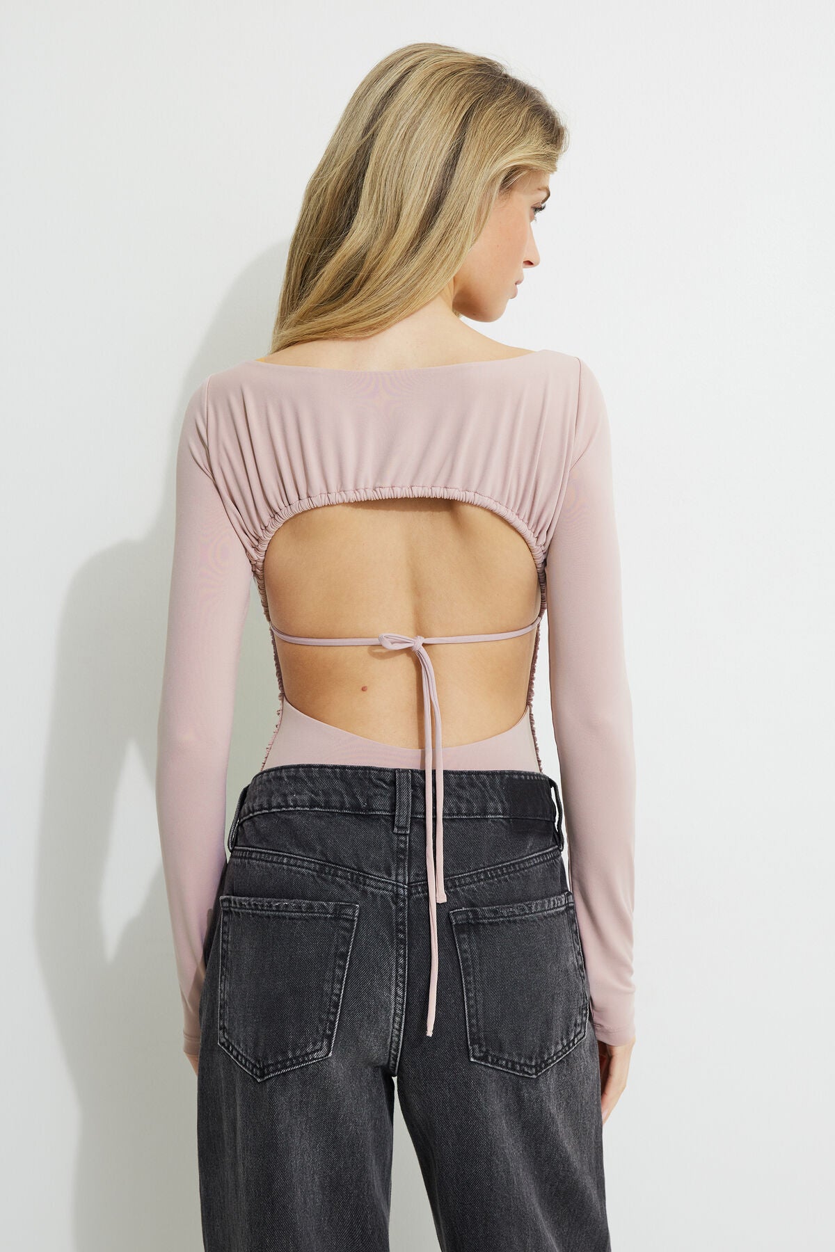 Shirred Open Back Jersey Bodysuit