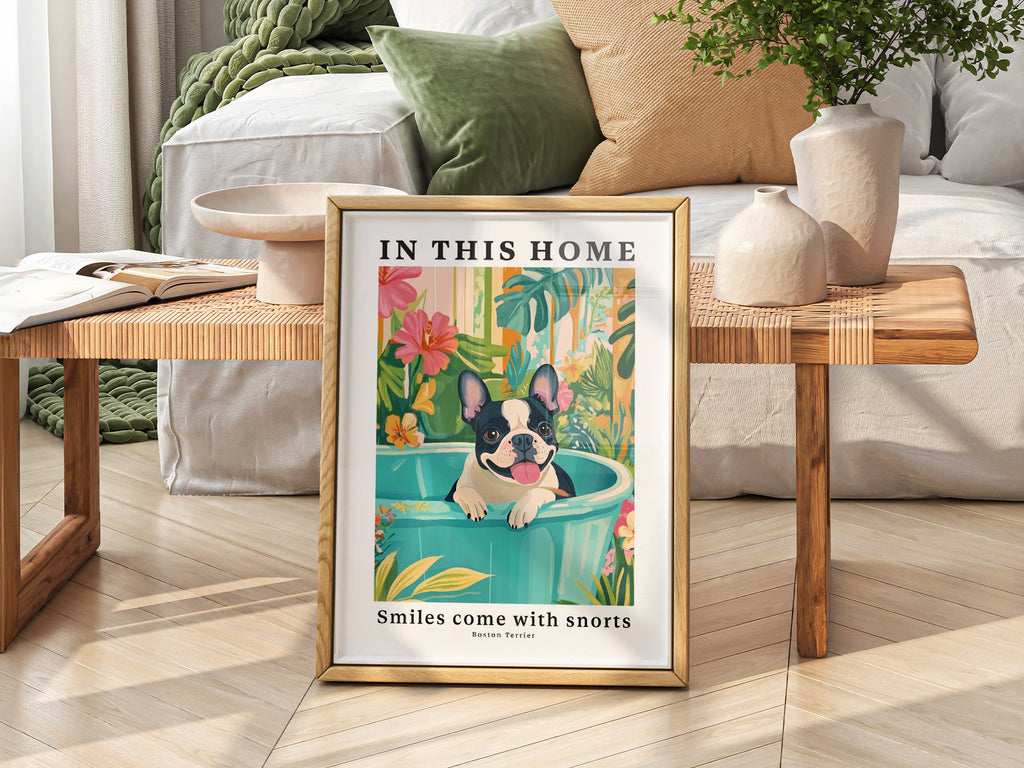 Boston Terrier Wall Art Print – Tropical Dog Poster Home Decor