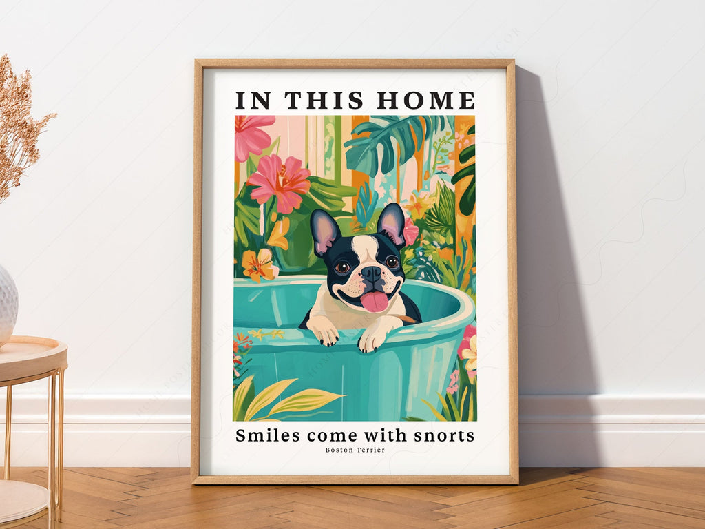 Boston Terrier Wall Art Print – Tropical Dog Poster Home Decor