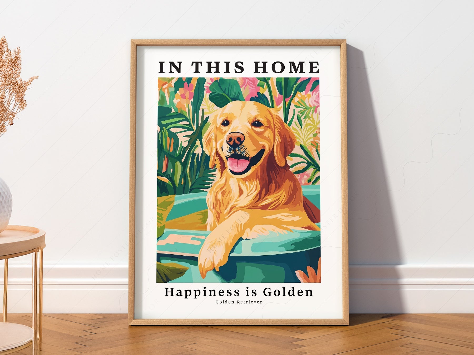 Golden Retriever Art Print – In This Home Happiness is Golden Wall Art